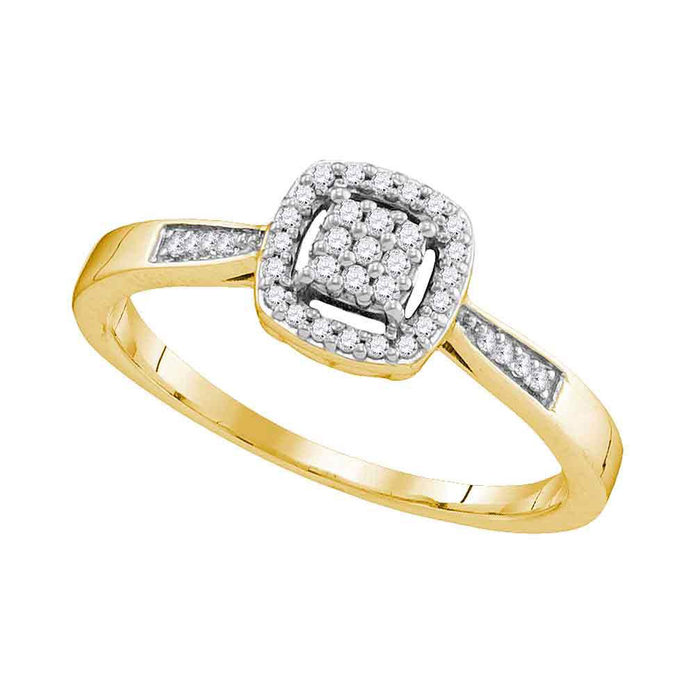 Dazzlingrock 10K Yellow Gold Women's Round Diamond Cluster Ring - 1/8 CTW Square Engagement Wedding Band Jewelry Gift for Her (Perfect for Anniversaries, Proposals & Special Occasions)