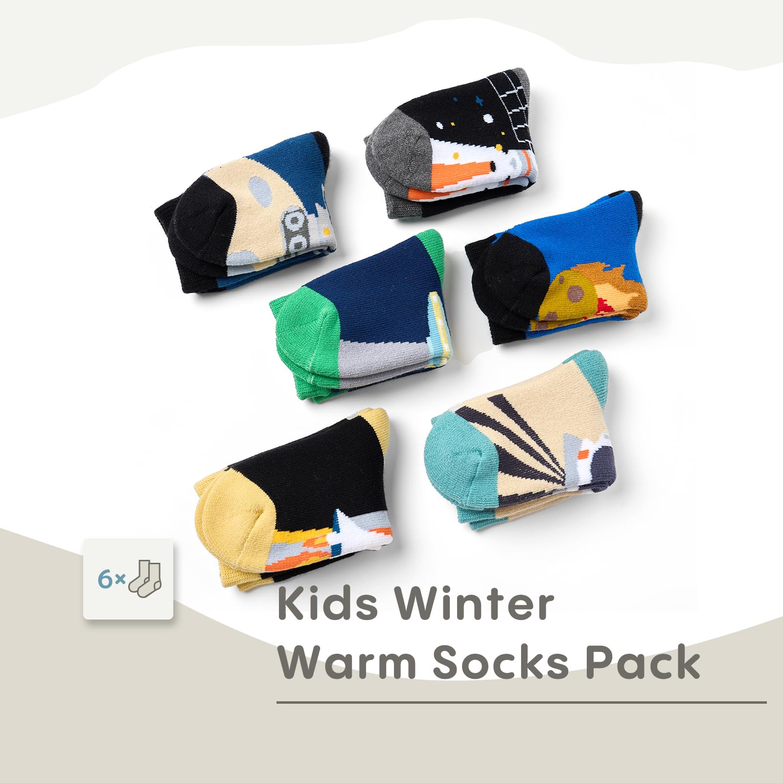 Girls Winter Socks 6 Pack - Warm Thermal Terry Crew Socks for Kids & Toddlers - Cozy Non-Slip Socks for School, Snow Boots & Cold Weather Activities