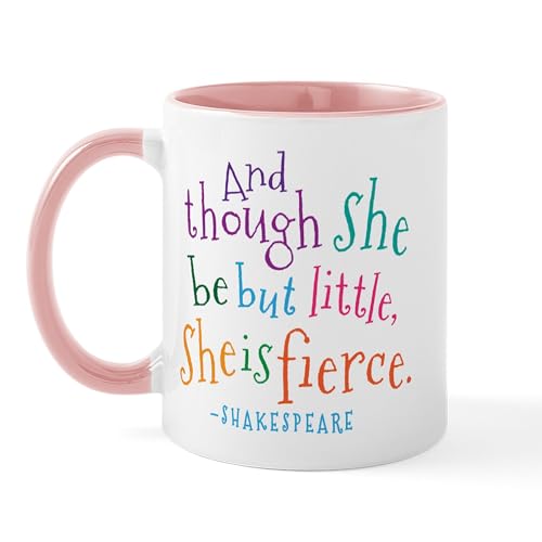 White/Pink Inside - Shakespeare She Is Fierce Quote Mugs