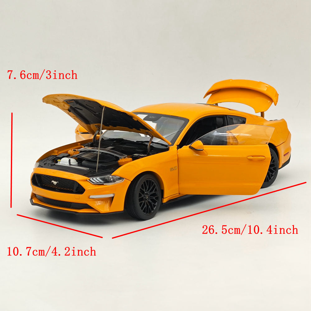 1/18 Scale Diecast Ford Mustang GT 2019 Orange Fury RHD Model Car - Collectible Miniature Replica for Car Enthusiasts & Hobbyists - Perfect for Display, Gifts, and Racing-Themed Decor