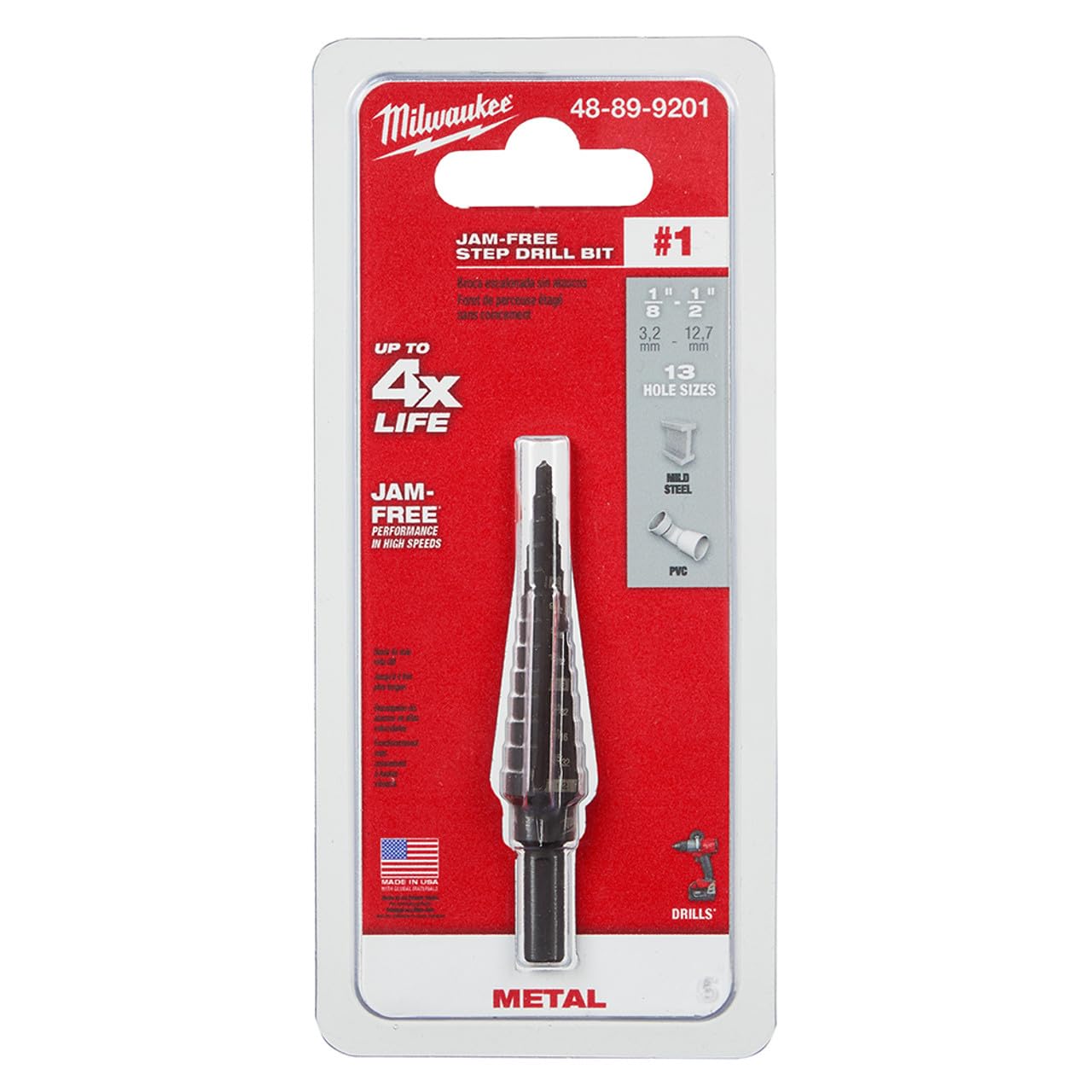 Milwaukee 48-89-9201 Step Drill Bit Set - High Speed Steel Multi-Size Hole Cutter for Metal, Wood & Plastic - Perfect for HVAC, Electrical & Plumbing Projects