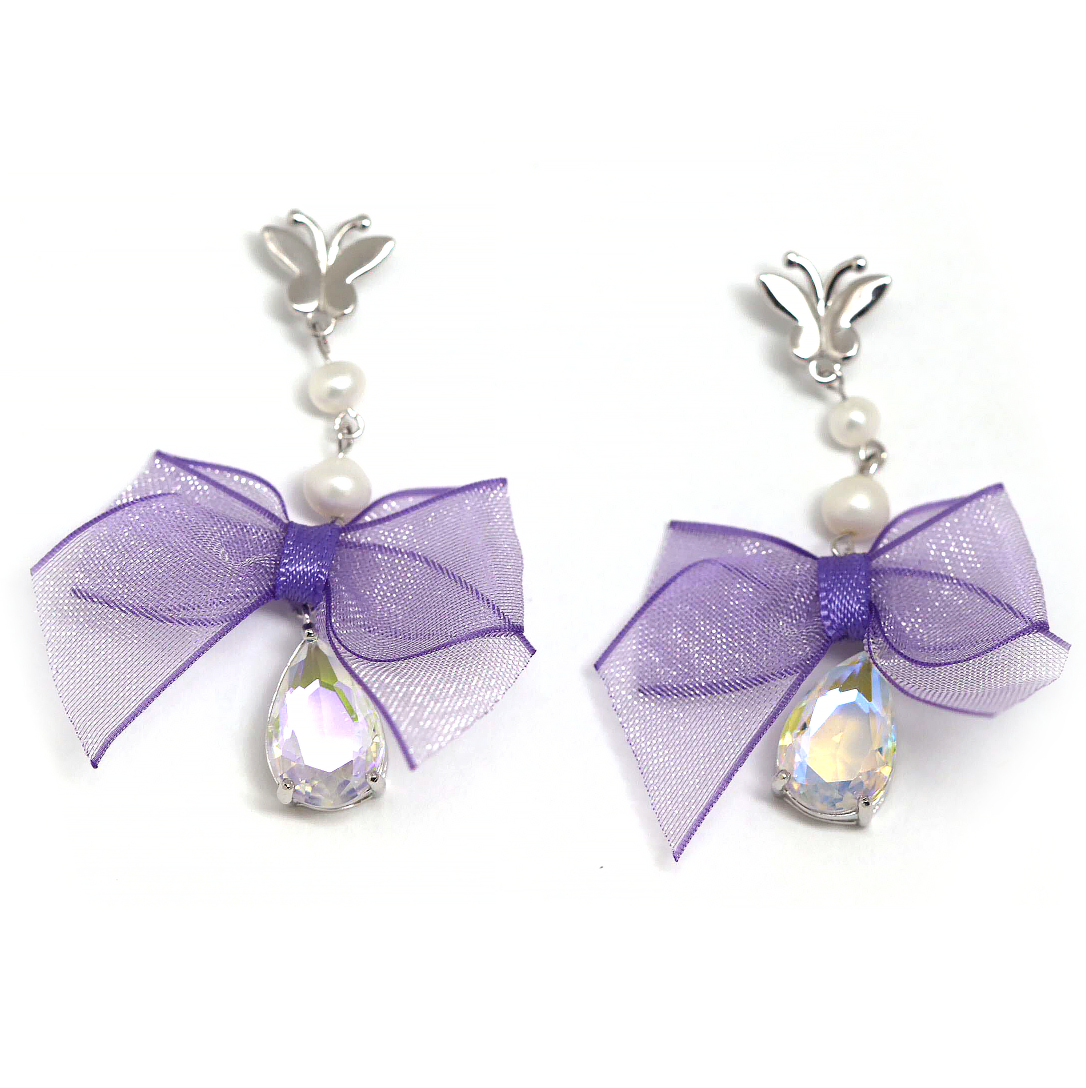 Elegant Purple Ribbon Earrings for Women - Stylish Dangle Drop Jewelry for Parties, Weddings & Special Occasions