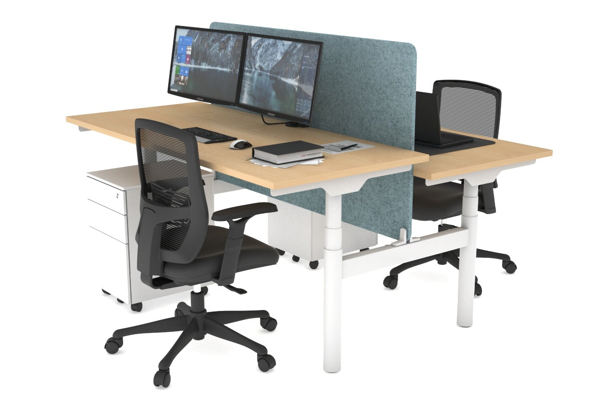 Flexi Premium Height Adjustable 2-Person H Bench Workstation - White Frame [1800L x 700W] - Ideal for Office, Home Workspace & Collaborative Environments