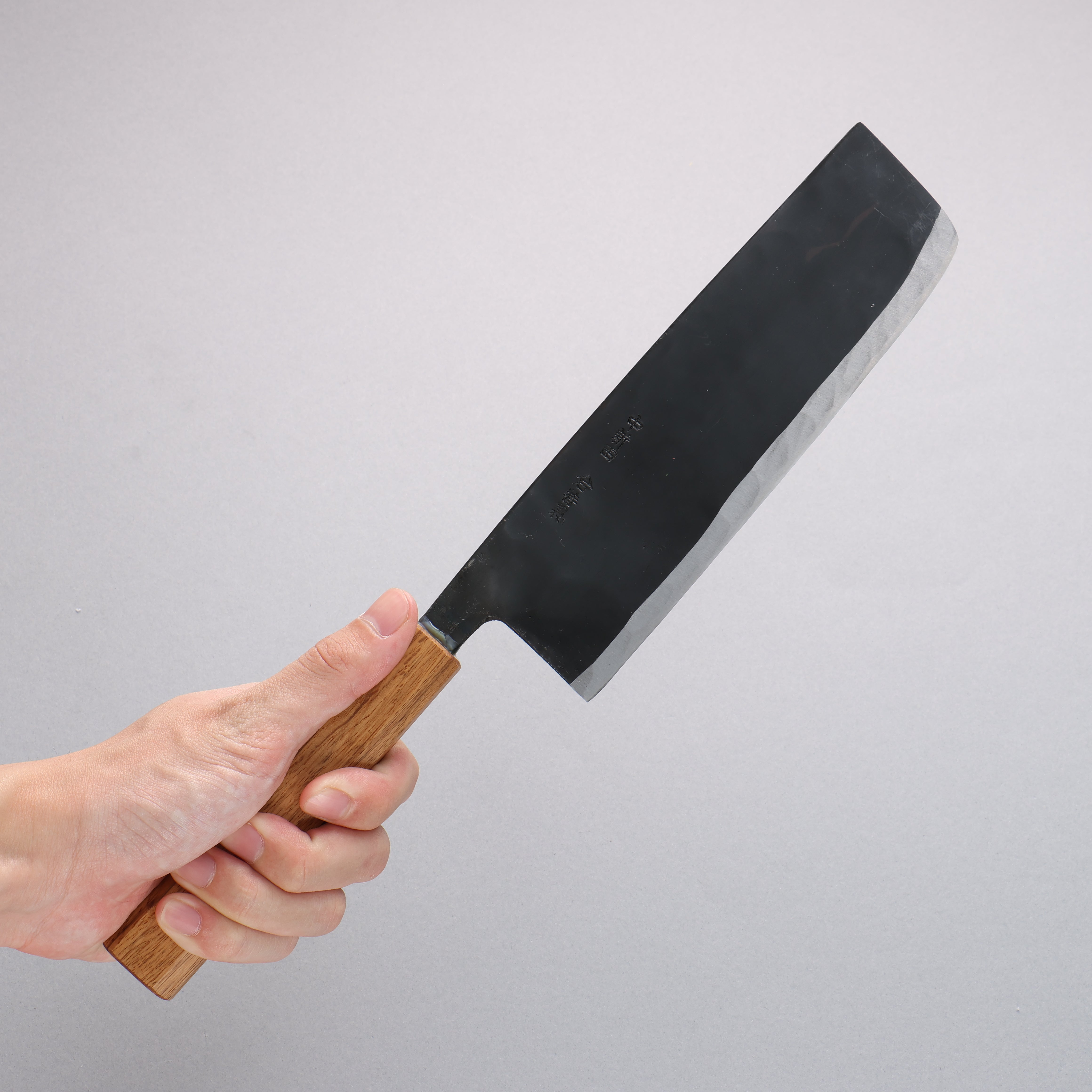 Premium Nakaniida White Steel No.2 Black Finished Nakiri Knife 180mm - Japanese Vegetable Cleaver with Oak Handle for Professional Chefs & Home Cooking