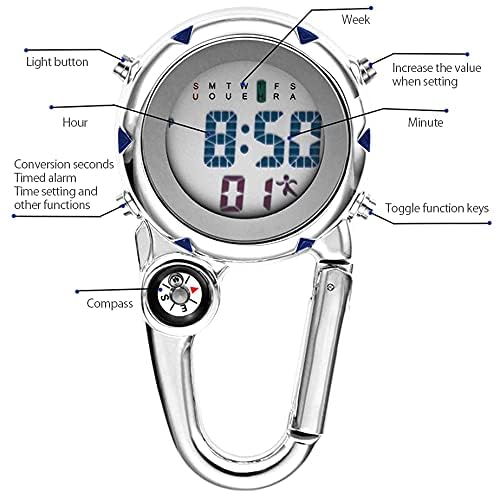 Multifunctional Luminous Carabiner Watch with Compass - Mini Quartz Clip-On Watch for Outdoor Climbing, Hiking & Camping - Perfect for Adventurers and Survival Gear Enthusiasts