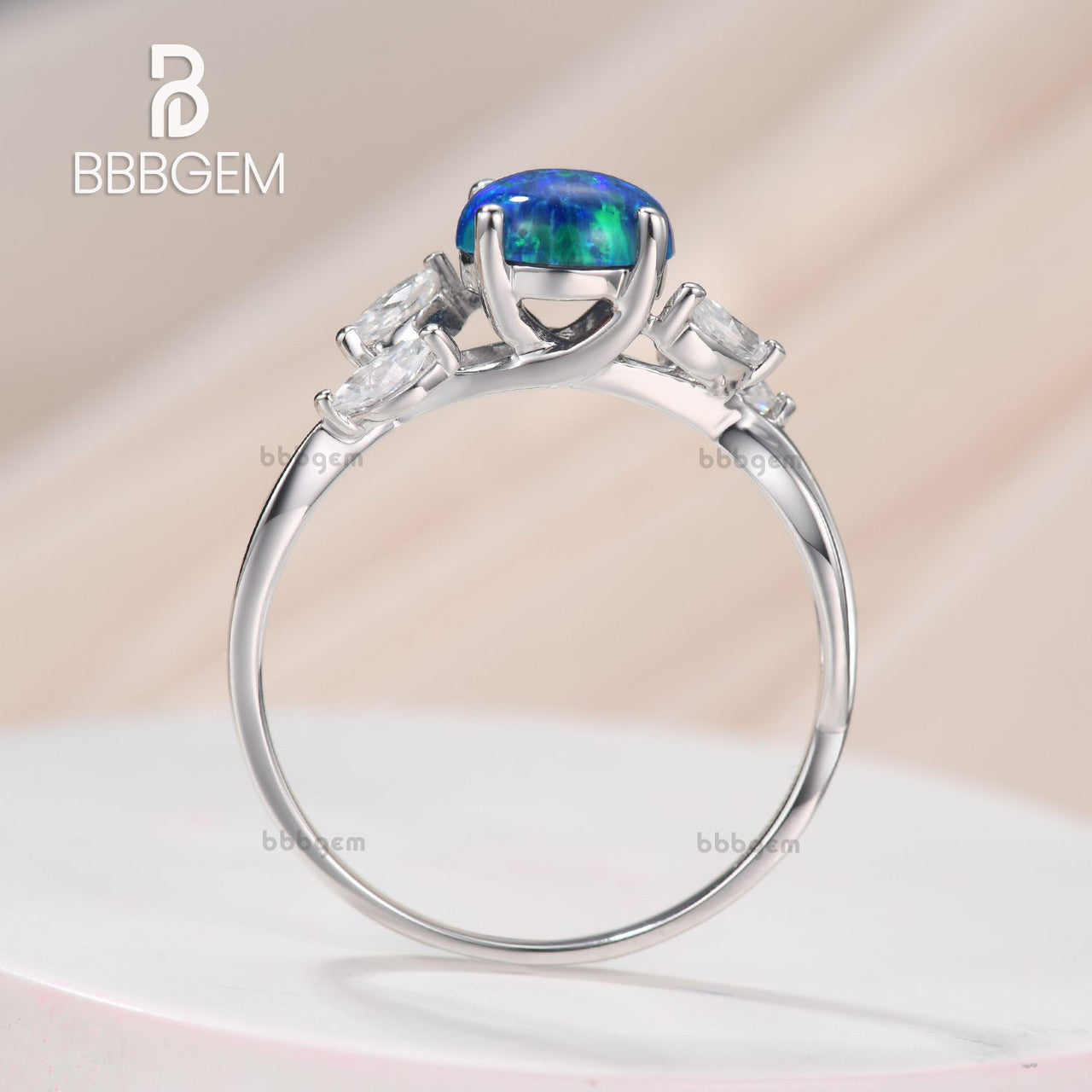 14K/18K Rose Gold Black Blue Opal Moissanite Engagement Ring - Art Deco Style for Wedding, Proposal & Anniversary Gifts