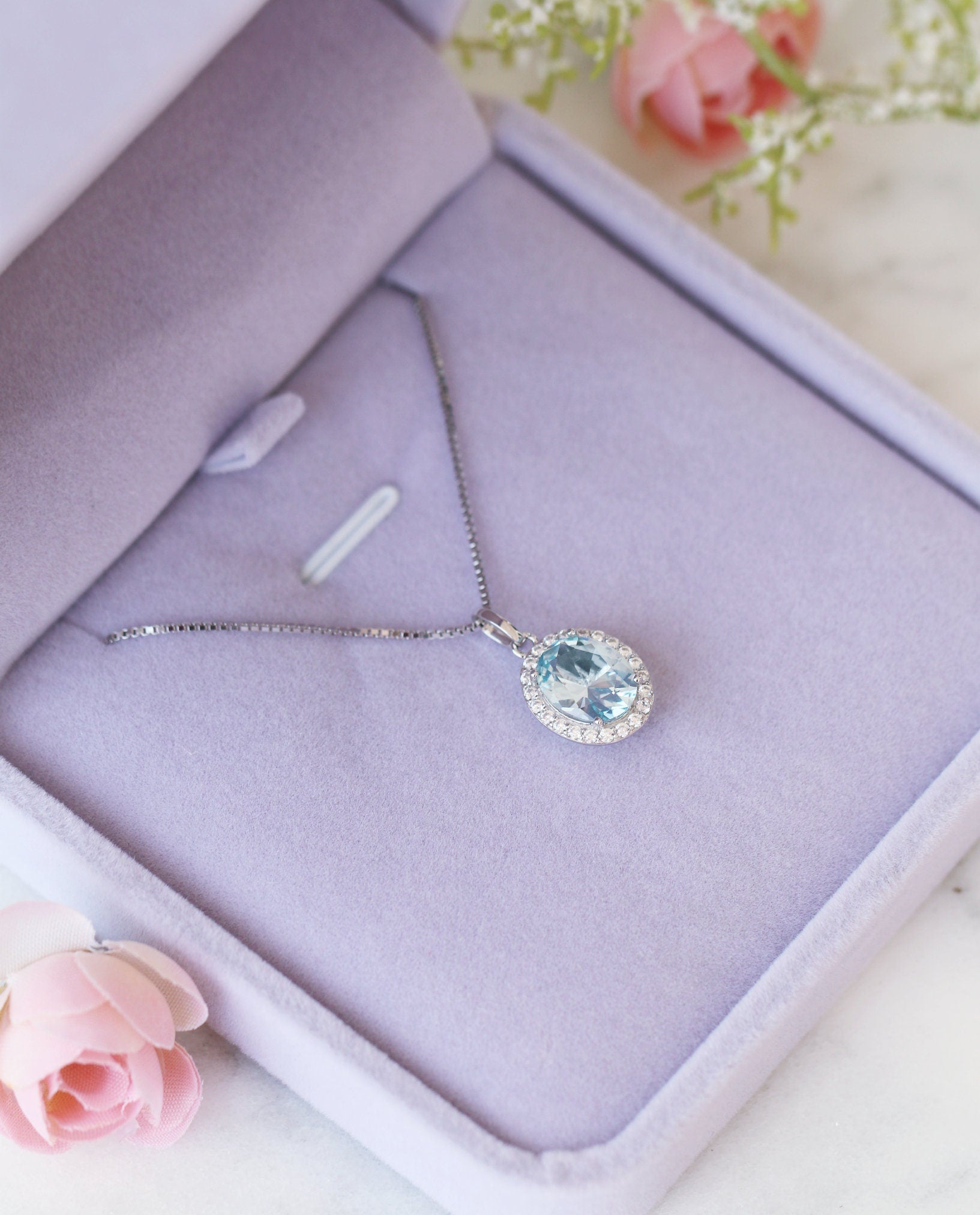 Iris Aquamarine Necklace - Sterling Silver Pendant for Women - Elegant Jewelry Gift for Birthday, Anniversary & Special Occasions