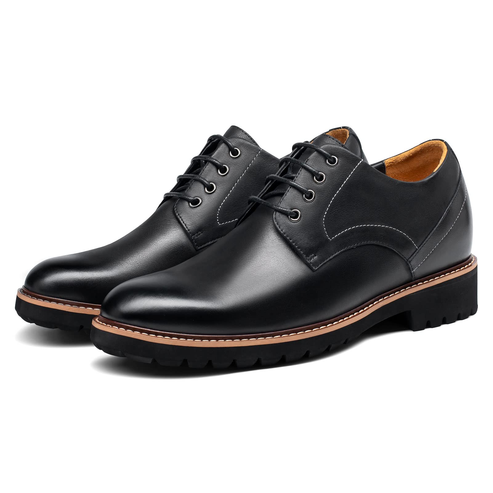 CHAMARIPA Men's Height Increasing Shoes - Leather Lace-up Dress Elevator Shoes (Invisible Lift) for Business, Dating & Formal Occasions