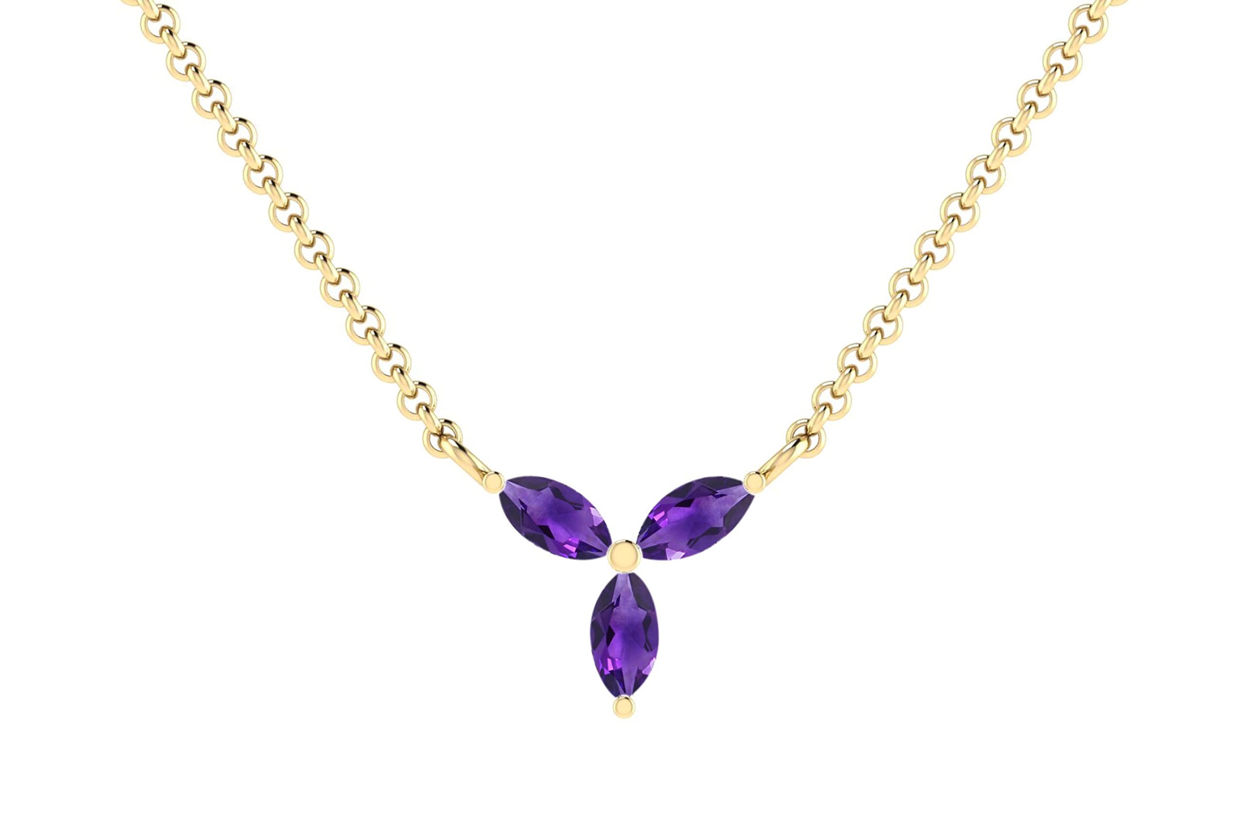 Mirahi Birthstone Halo Necklace - 0.24 Carat Natural Gemstone Pendant in 14k Solid Gold with 3 Marquise Cut Stones (4x2mm) - Perfect Gift for Anniversary, Birthday & Mother's Day Jewelry