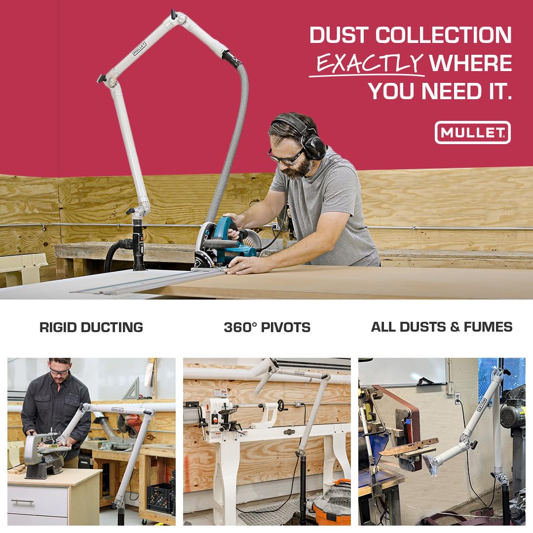 Mullet ThirdHand Dust Collection Boom Arm with Shop Vac Base - Dust Extraction System for Woodworking, DIY Projects & Workshop Cleanup