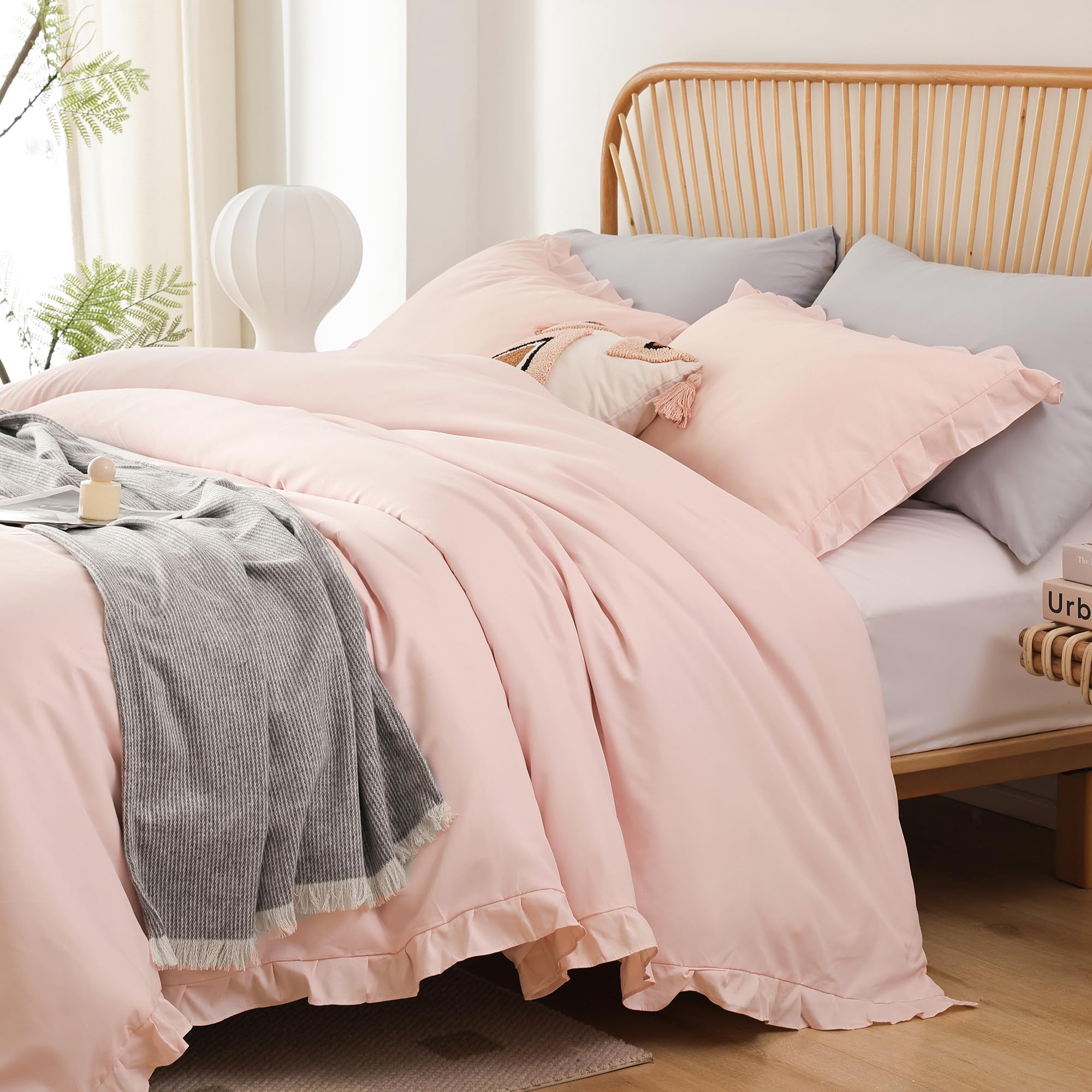 Vintage Pink Comforter Set Queen 3PCS - Soft Fluffy All Season Bedding for Cozy Home