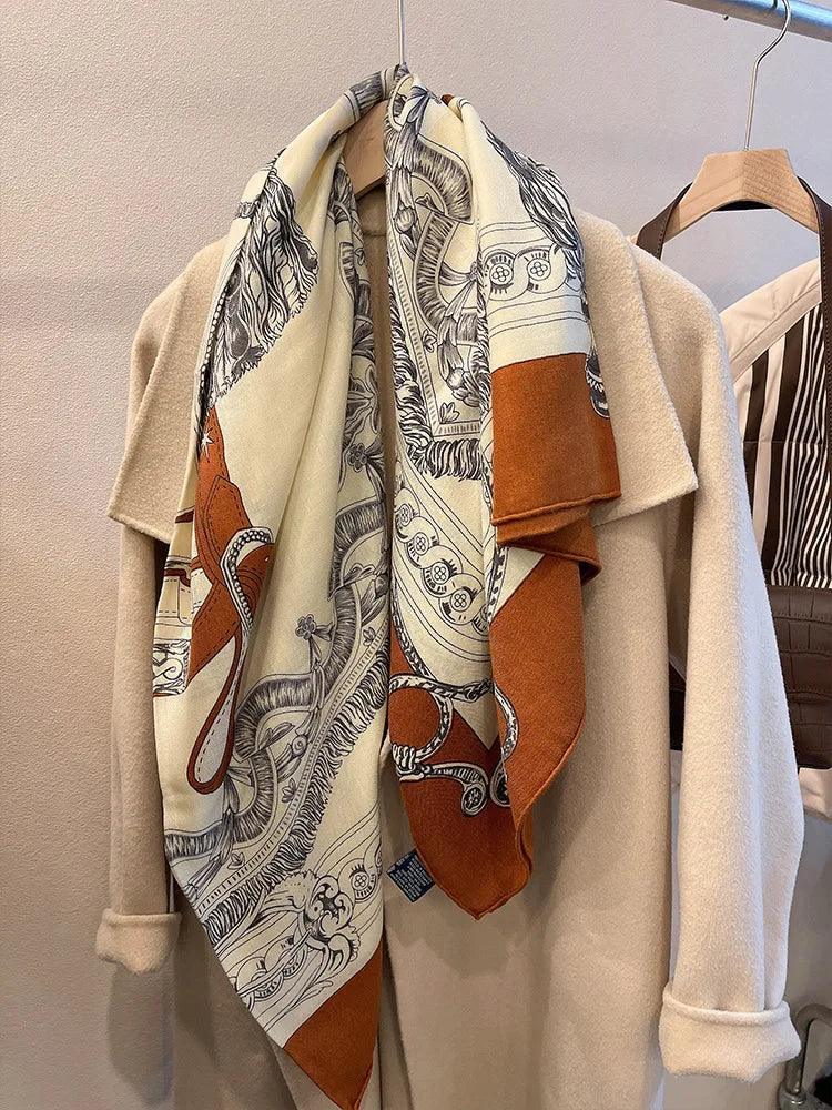 Luxury Silk Wool Blend Scarf for Women - Large Square Winter Shawl, Soft Warm Wrap for Fall & Winter - Perfect for Office, Travel & Outdoor Activities