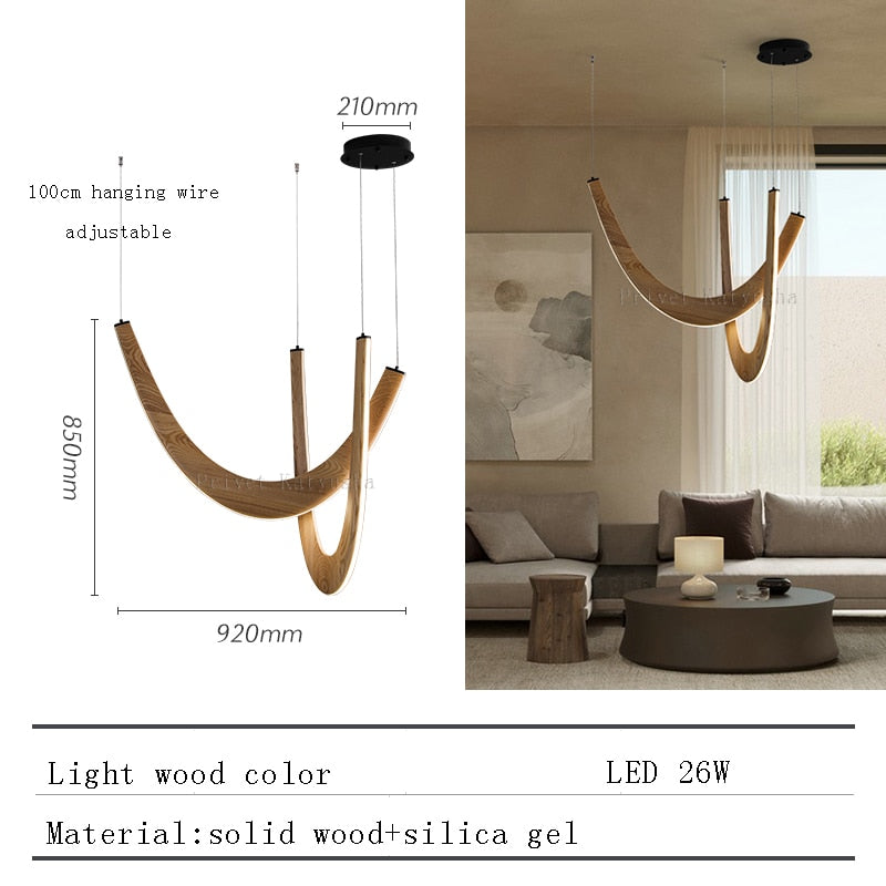 Handcrafted Solid Oak Wood Loops Chandelier - Elegant Rustic Ceiling Light Fixture for Dining Room, Living Room & Bedroom Decor