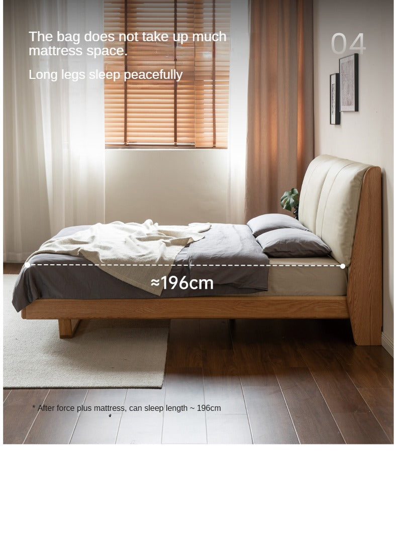 Italian Light Luxury Oak & Ash Solid Wood Leather Upholstered Suspended Bed - Elegant Master Bedroom Furniture for Modern Home Decor