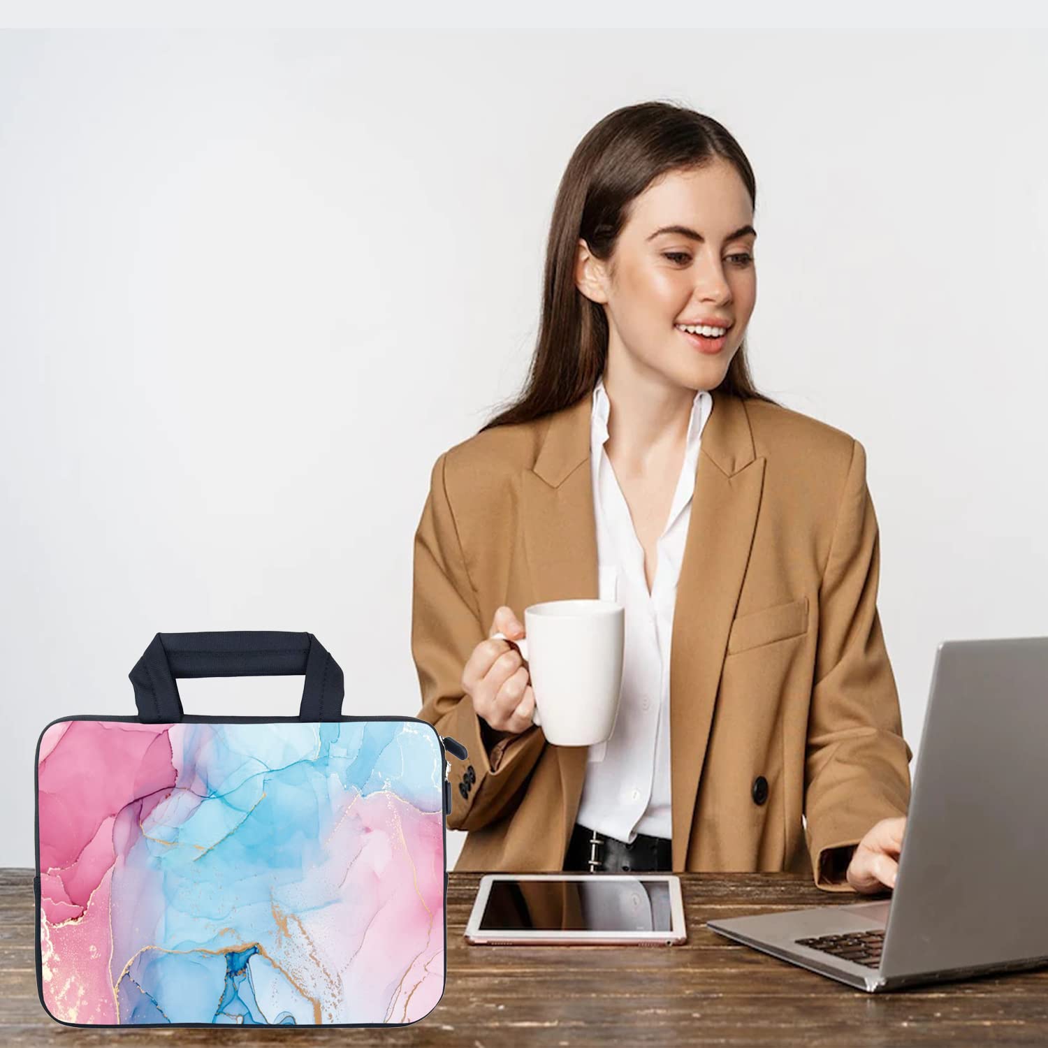 Amary 11.6-12 Inch Neoprene Laptop Sleeve with Handle - Protective Carrying Case for MacBook Air, Chromebook, HP, Dell, Lenovo & Asus Ultrabooks - Lightweight Tablet Cover for Men & Women (Marble Design) - Perfect for Office, School, Travel & Commuting