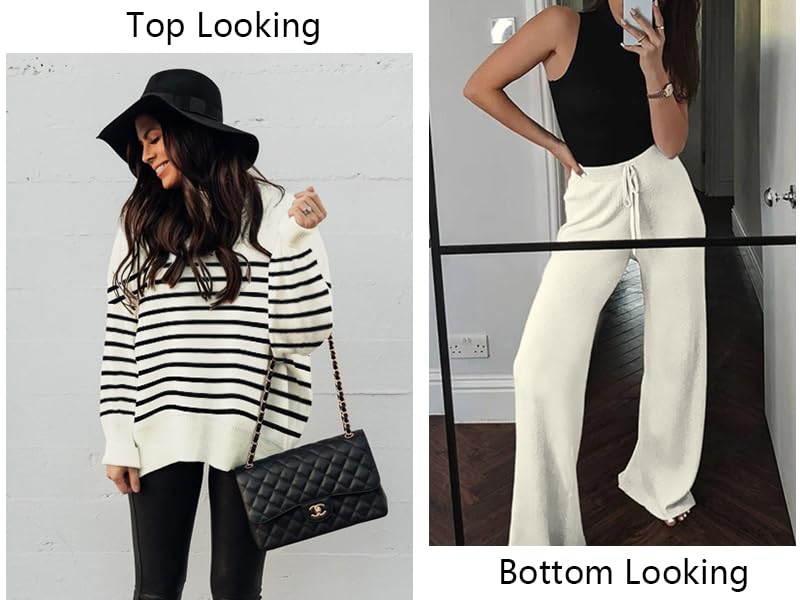 ETCYY Women's Elegant Knit Lounge Set - 2 Piece Sweater Top & Wide Leg Sweatpants Outfit | Cozy Home Wear, Casual Loungewear, Relaxing Outfit for Women