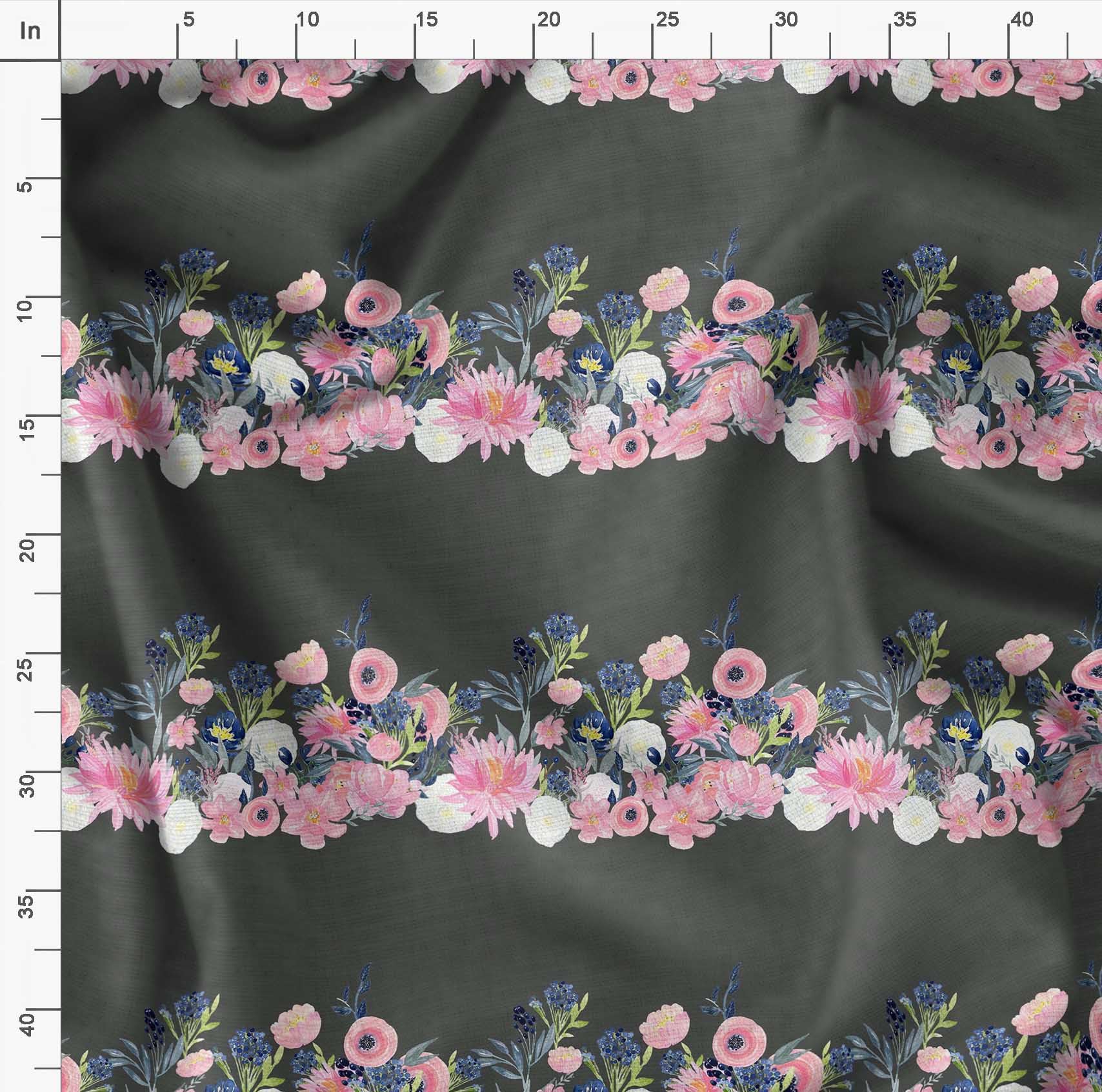 Soimoi Moss Georgette Gray Fabric by The Yard - 44 Inch Wide Floral Printed Fabric with Ranunculus & Chrysanthemum Patterns - Lightweight Draping Material for Dresses, Scarves, Curtains & Home Decor