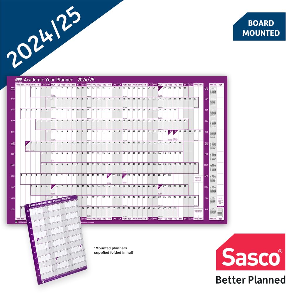 Sasco 2024-2025 Academic Year Wall Planner - August to July Dry Erase Calendar for School, University & Office - 36