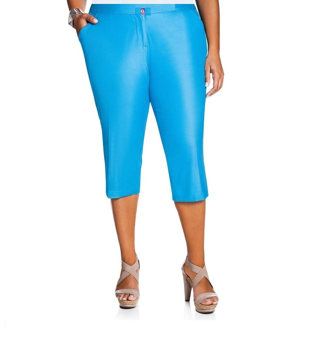 1826 Jeans Women's Plus Size Stretch Capri Pants - Comfortable Twill Cotton, Solid Colors for Casual Wear & Summer Outfits
