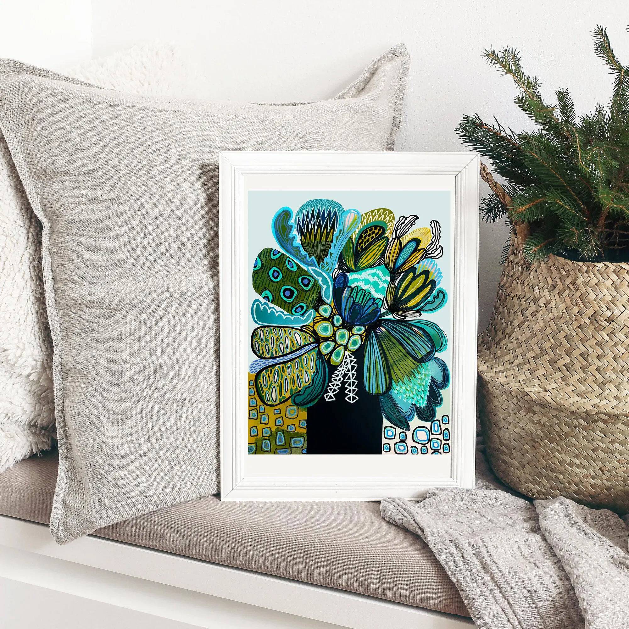 Australia Blue Proteas Art Print - High-Quality Floral Wall Decor for Home & Office | Perfect for Living Room, Bedroom, and Gift Giving