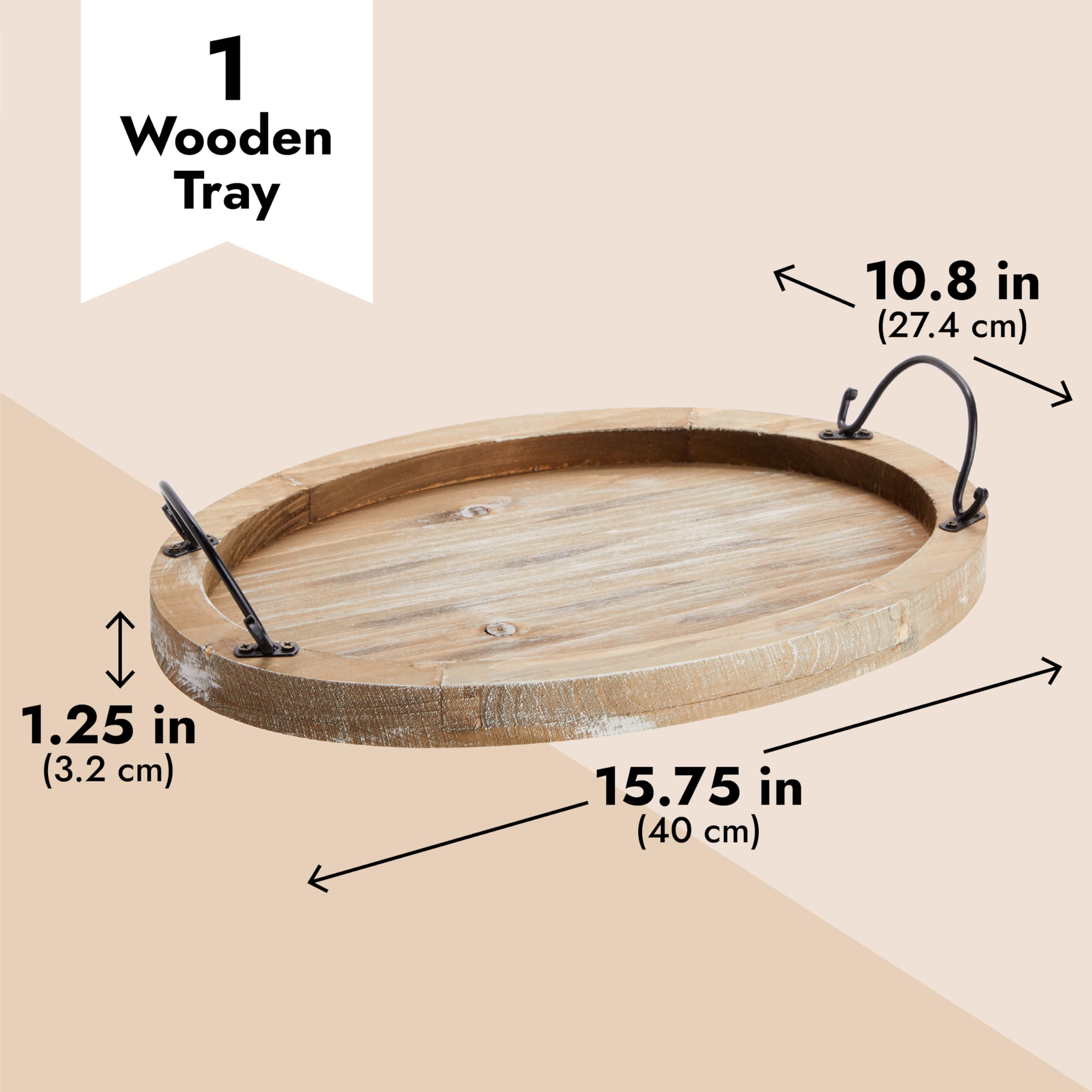 Handcrafted Wooden Serving Tray with Handles - 16x11 Inch Oval Wood Platter for Coffee Table Decor, Farmhouse Style Home Accessories - Perfect for Breakfast in Bed, Tea Service & Living Room Organization