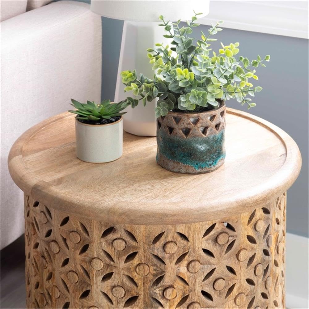 Pemberly Row Transitional Mango Wood Side Table - Natural Finish Accent Table for Living Room, Bedroom & Office - Perfect for Coffee, Books & Decor