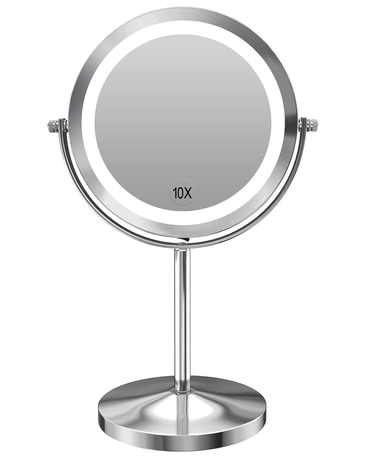 10X Magnifying Makeup Mirror with LED Lights - 360° Swivel Double-Sided Vanity Mirror for Shaving & Bathroom - 7 Inch Round Battery-Operated Standing Mirror for Precise Makeup & Grooming