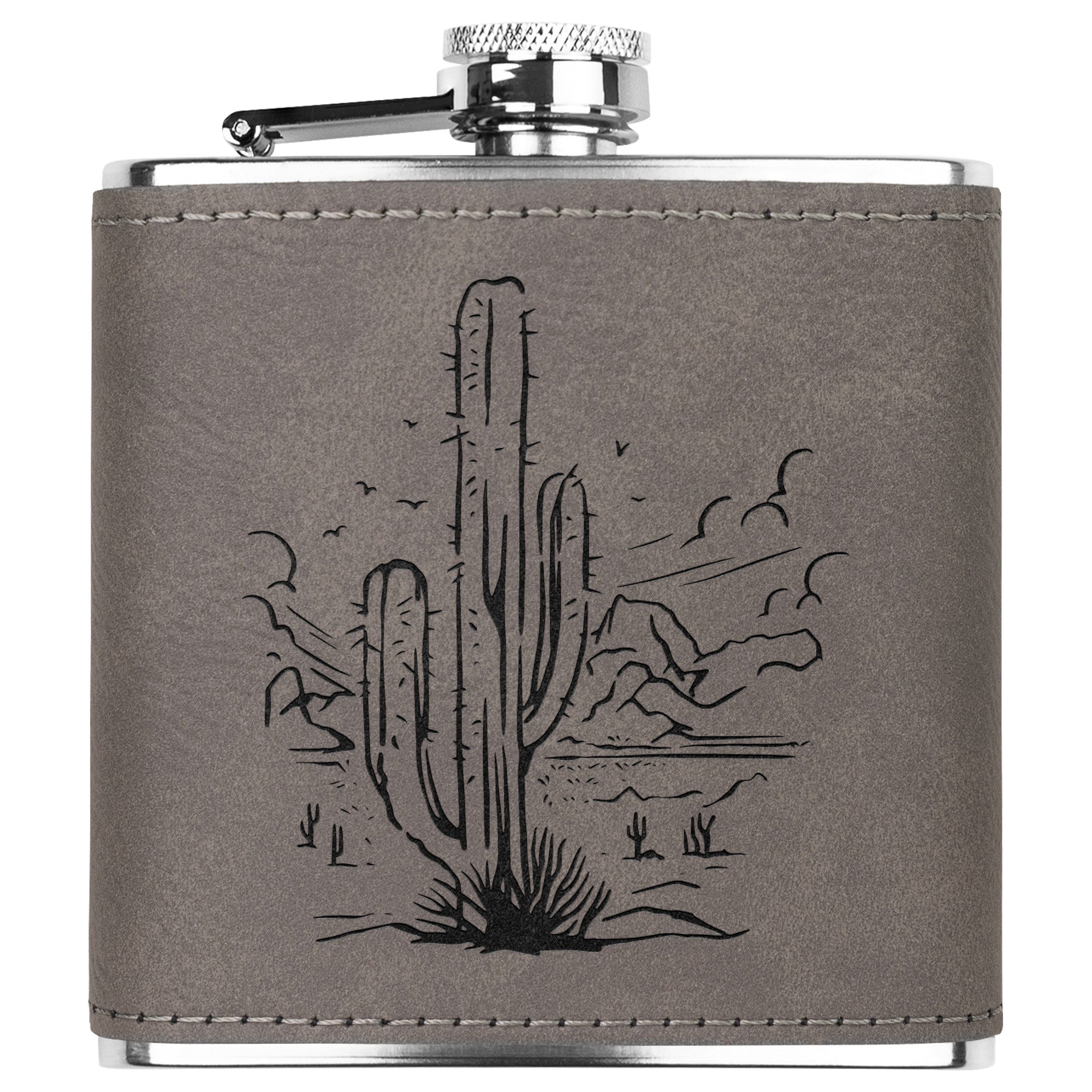 Cactus Design Stainless Steel Leather Flask - Perfect for Outdoor Adventures, Camping & Gifts