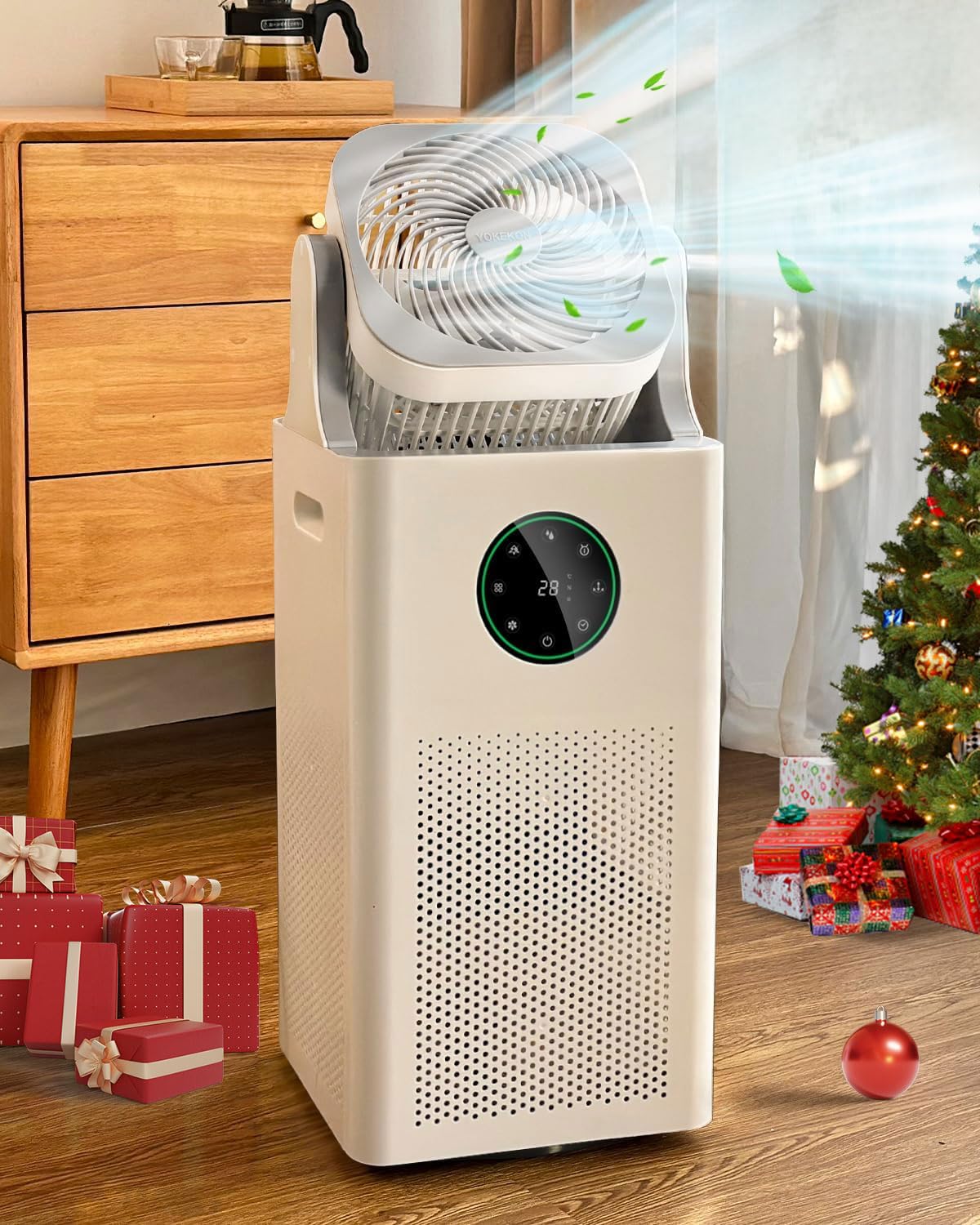 YOKEKON 4L Air Purifier and Humidifier Combo with Oscillating Fan - 2-in-1 Evaporative Humidifier for Large Rooms, Bedroom, Office - Quiet Sleep Mode, Timer Function - Ideal for Baby, Adults & Home Use (White)