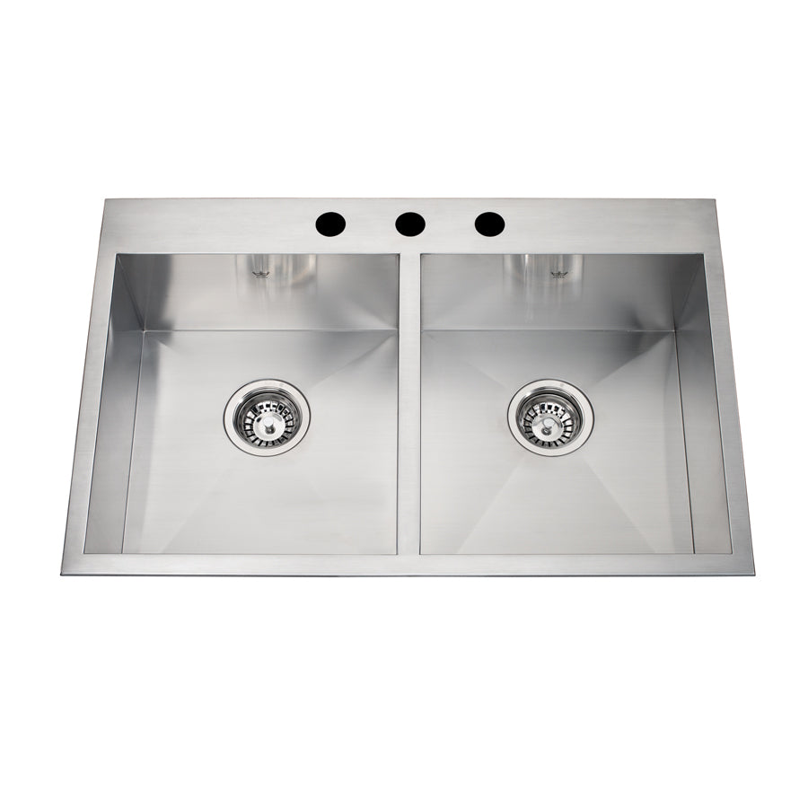 Kindred QDLF2031 8 3 Stainless Steel 3 Hole 2 Bowl Dual Mount Kitchen Sink - Perfect for Residential & Commercial Kitchens, Food Prep Areas, and Restaurant Use