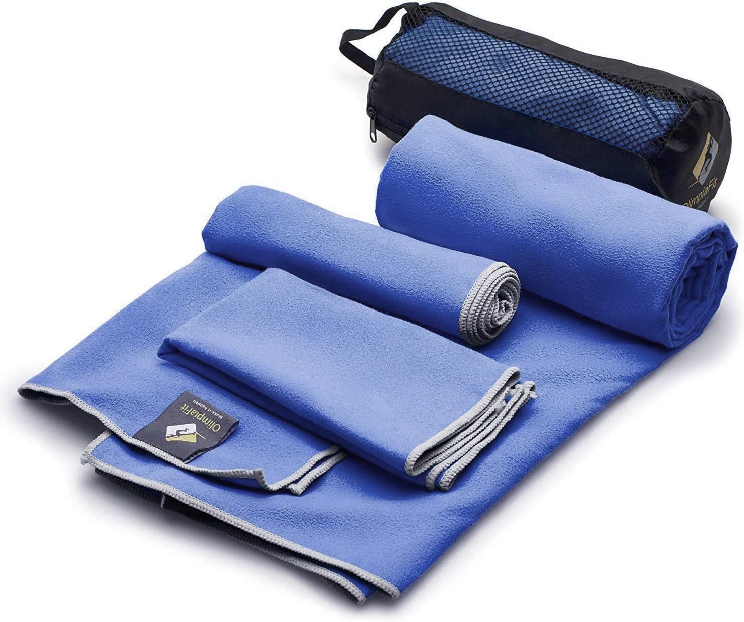 OlimpiaFit Quick Dry Microfiber Towel Set - 3 Pack Lightweight Travel Towels with Carry Bag | Fast Absorbing Sports Towels for Gym, Yoga, Swimming, Beach, Camping & Outdoor Activities | Perfect for Travel, Fitness & Active Lifestyle