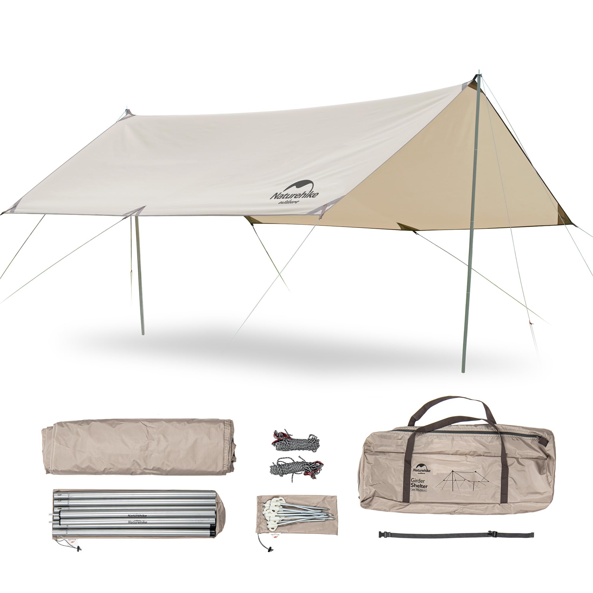 Naturehike Waterproof Camping Tent Tarp with Poles - Lightweight Sun Shelter & Rain Fly for 8-10 People - Perfect for Family Camping, Outdoor Parties, Beach Picnics & Backpacking Adventures