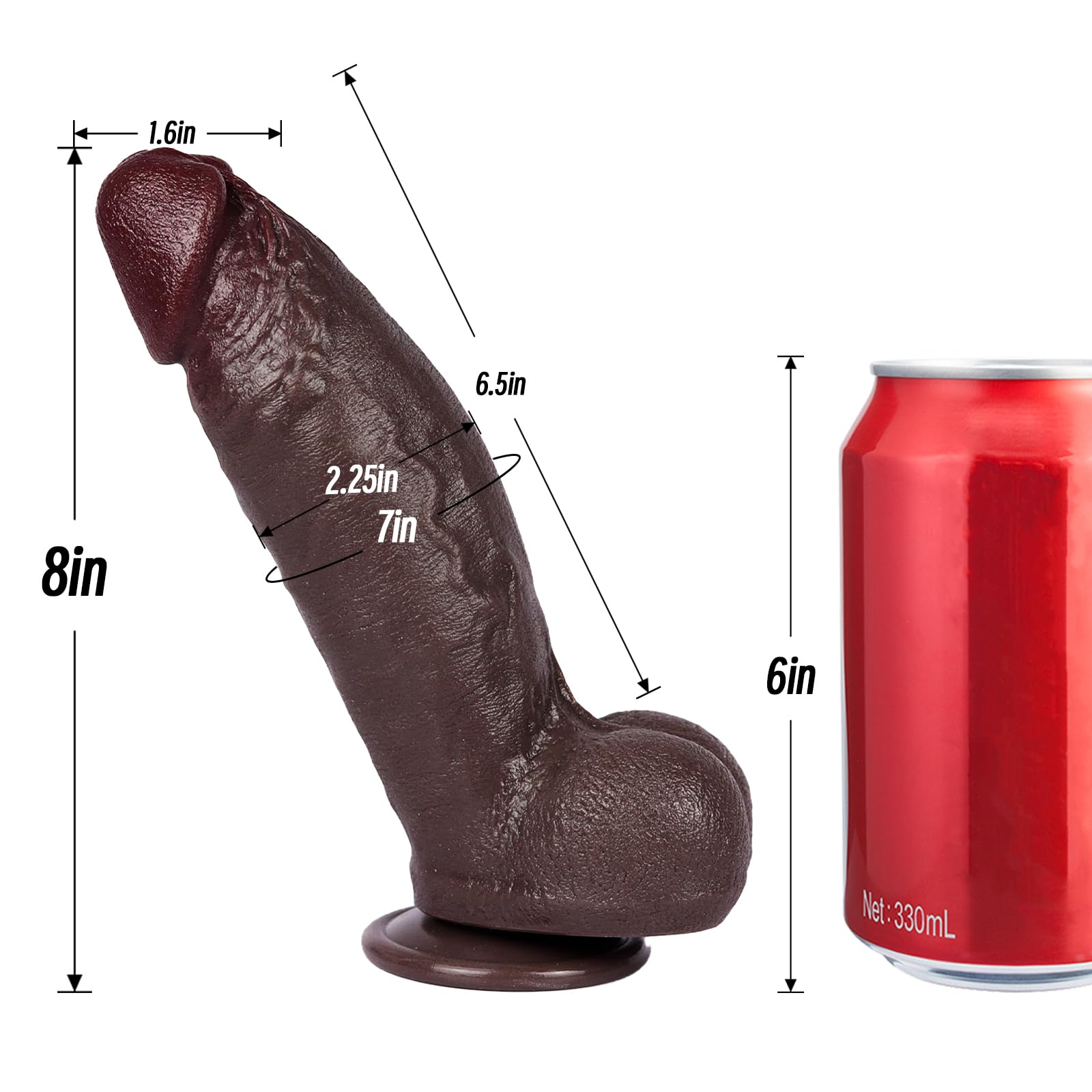 8 Inch Extra Large Dual Density Silicone Dildo - Realistic BBC Design with Suction Cup, 7 Inch Girth for G-Spot & Anal Stimulation - Adult Sex Toy for Women, Men & Couples - Perfect for Solo Play, Partner Fun & BDSM Scenes