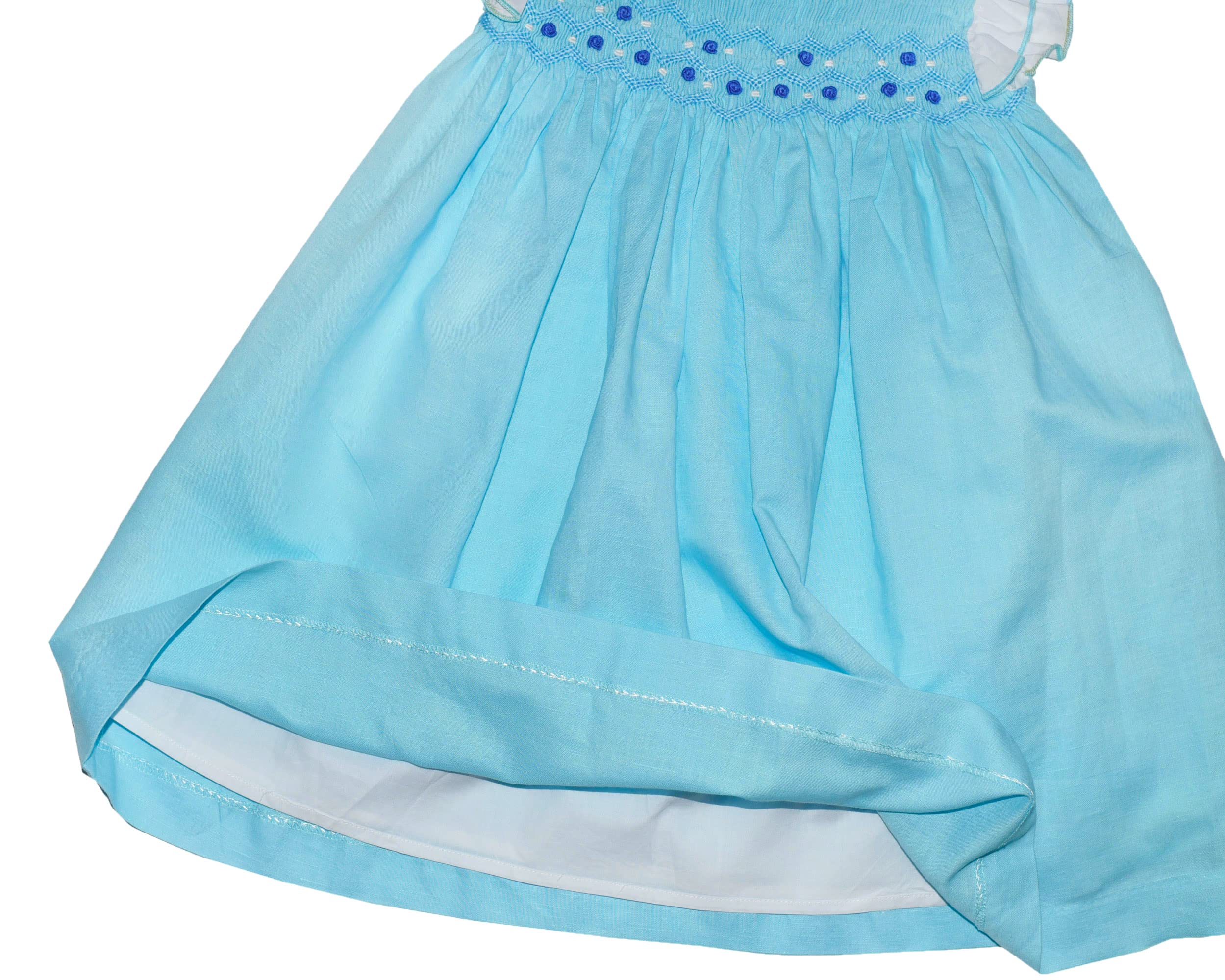 Blue Linen Hand-Smocked Babydoll Dress for Toddlers & Infants - Perfect for Special Occasions, Photo Shoots & Summer Outfits