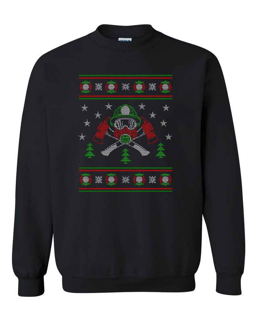 City Shirts Firefighter Hero Ugly Christmas Sweater - Funny Firefighter DT Crewneck Sweatshirt for Holiday Parties, Gift Exchange & Festive Family Gatherings