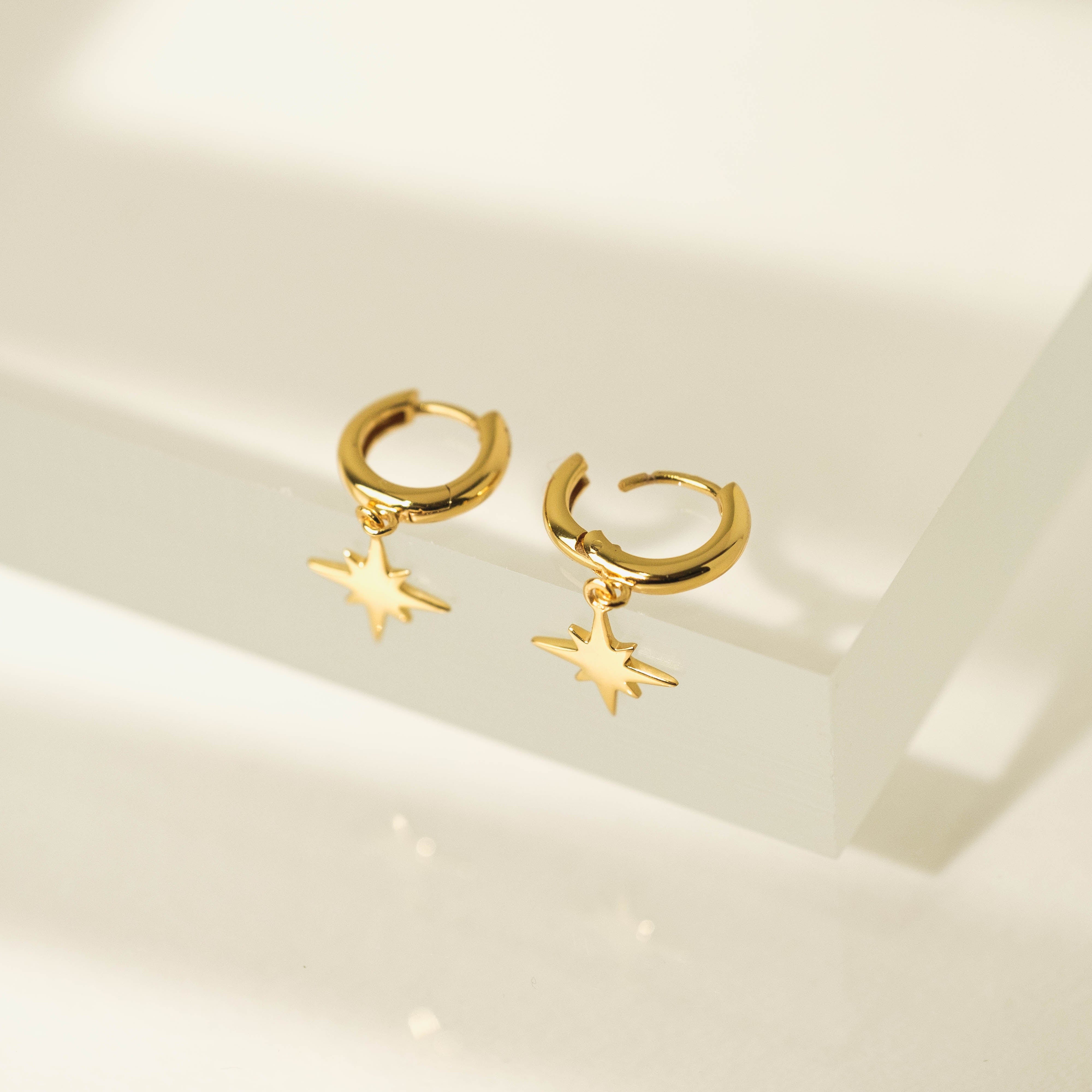 Burst Charm Huggie Drop Hoop Earrings - Dainty Gold Plated Earrings for Women, Trendy Minimalist Jewelry Gift for Everyday Wear & Special Occasions