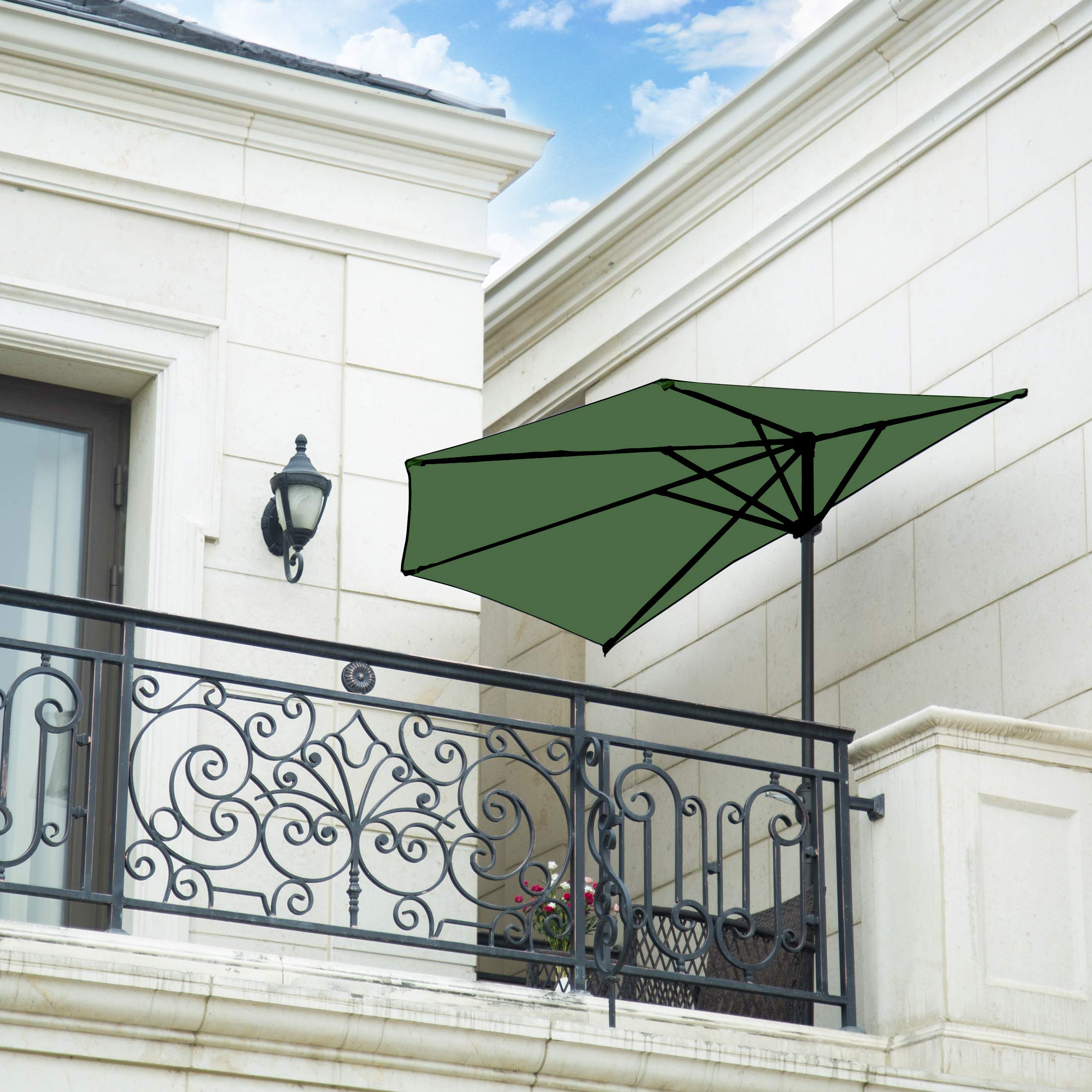 9 Ft Patio Umbrella for Outdoor - Half Market Umbrella with Crank Lift, UV Protection & Waterproof Canopy - Perfect for Backyard, Garden, Poolside & Balcony