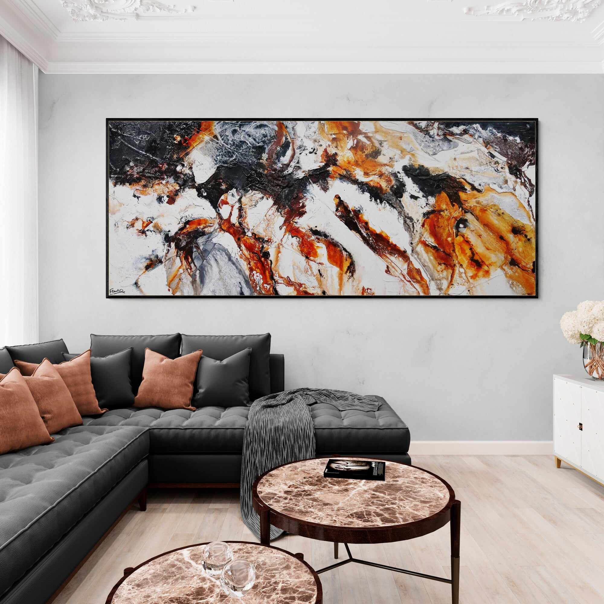 240cm x 100cm Brown White Textured Abstract Floating Canvas Art - Modern Wall Decor for Living Room, Bedroom & Office