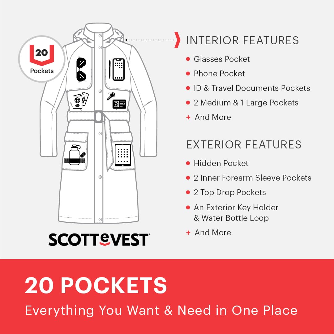 SCOTTeVEST Women's Rhonda Jacket with 20 Hidden Pockets - Water Repellent Trench Coat for Travel, Commuting & Outdoor Activities | Stylish & Functional Coat for Business Trips, Airport Security & Everyday Wear