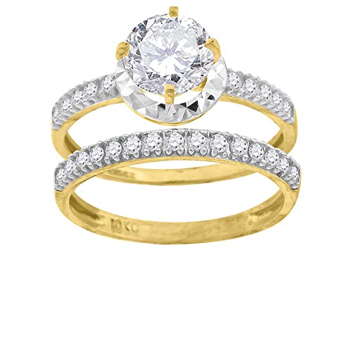 10K Two-Tone Gold Women's Round CZ Cubic Zirconia Simulated Diamond Bridal Ring Set - Elegant Jewelry Gift for Her - Perfect for Anniversaries, Engagements & Special Occasions
