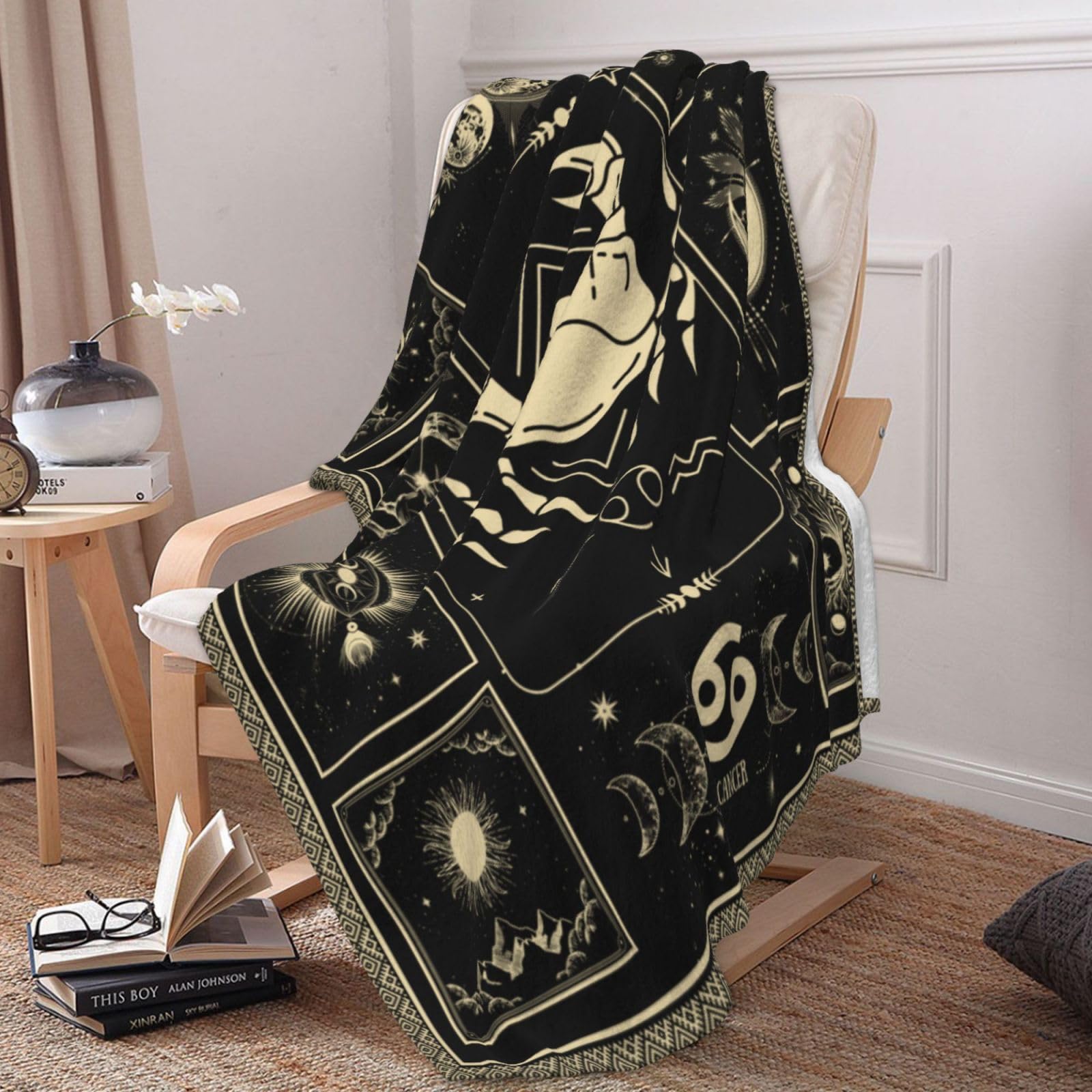 Cancer Zodiac Constellation Blanket - Lightweight Microfiber Astrology Throw with Sun & Moon Design - 40