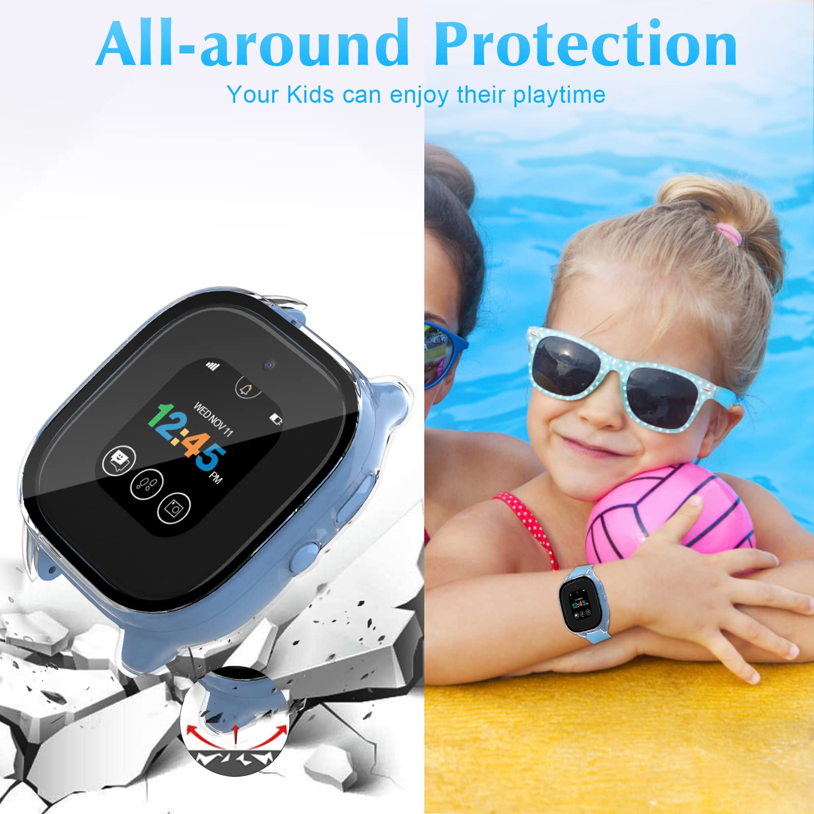 2-Pack Gizmo Watch 3 Screen Protector for Kids - Tempered Glass & Hard PC Full Coverage Protective Case (Clear) - Durable Scratch-Resistant Screen Guard for Verizon GizmoWatch 3 - Perfect for School, Play & Outdoor Activities