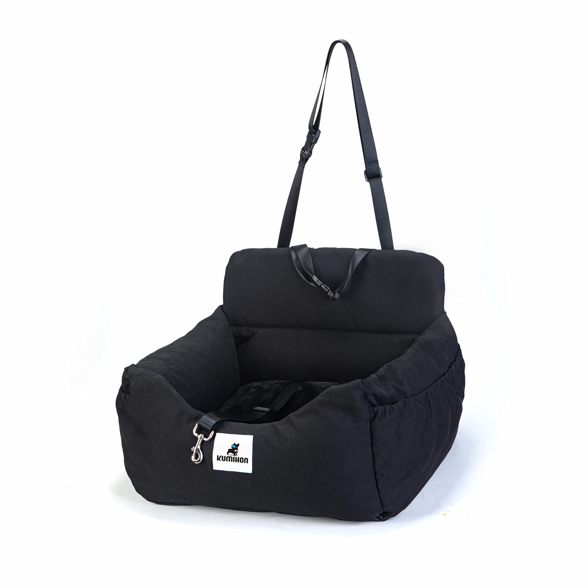 Upgraded KUMIHON Portable Dog Car Seat Booster with Safety Leash & Storage Pocket - Anti-Collapse Pet Travel Bed for Small & Medium Dogs - Perfect for Road Trips & Car Rides (Black)
