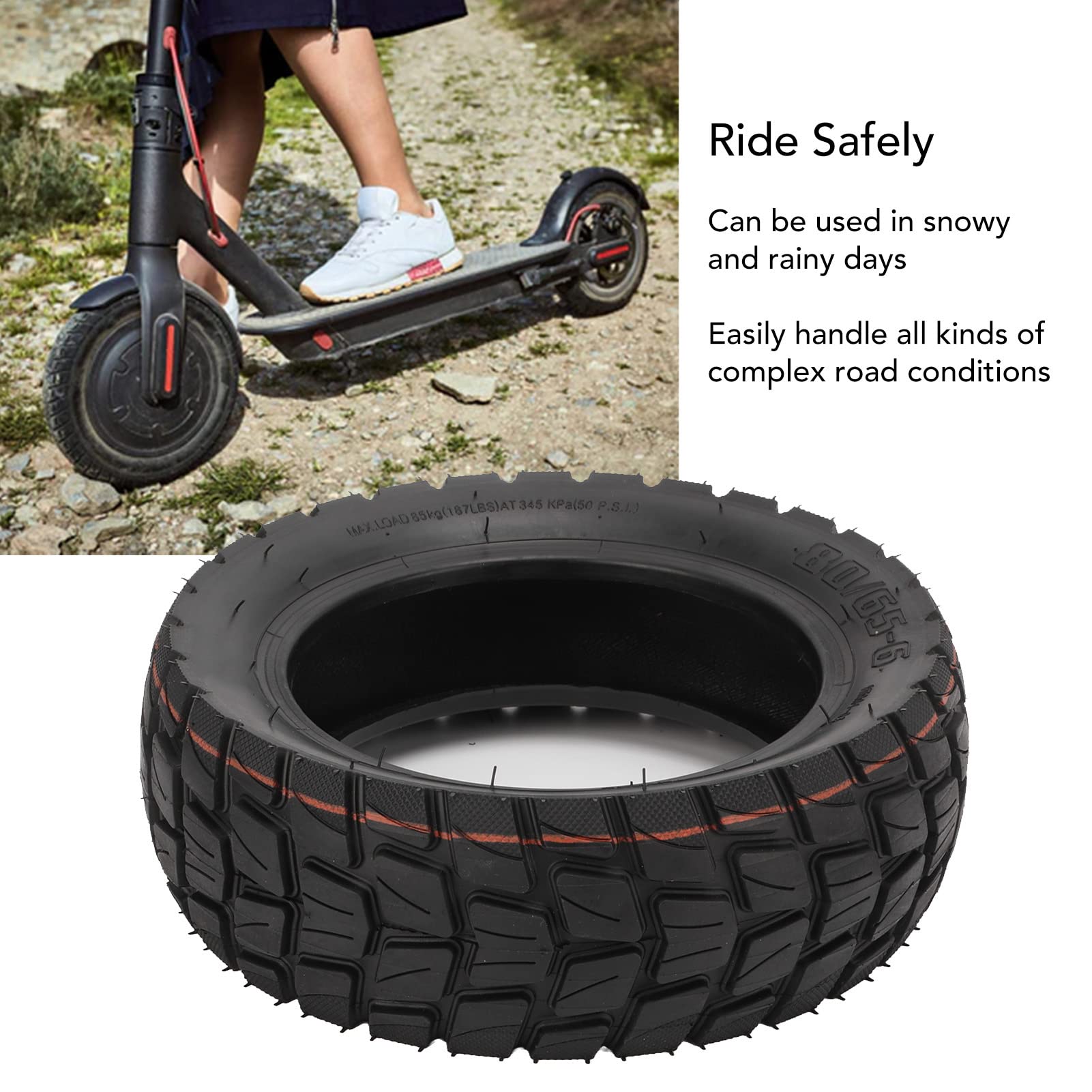80/65-6 Electric Scooter Tire - Shock Absorbing Rubber Replacement Wheels for All Weather Conditions | Perfect for Commuting, Off-Road & Rainy/Snowy Days