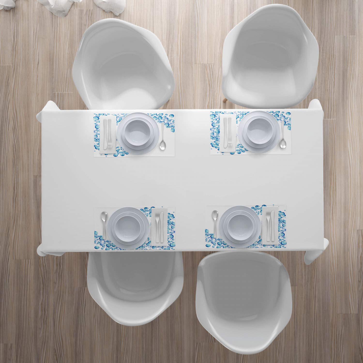 Ambesonne Blue Place Mats Set of 4 - Water Droplets Bubbles Ocean Waves Design, Washable Fabric Table Mats for Dining Room & Kitchen Decor in Blue Aqua White | Perfect for Beach Themed Parties, Summer Dining, and Coastal Home Decor