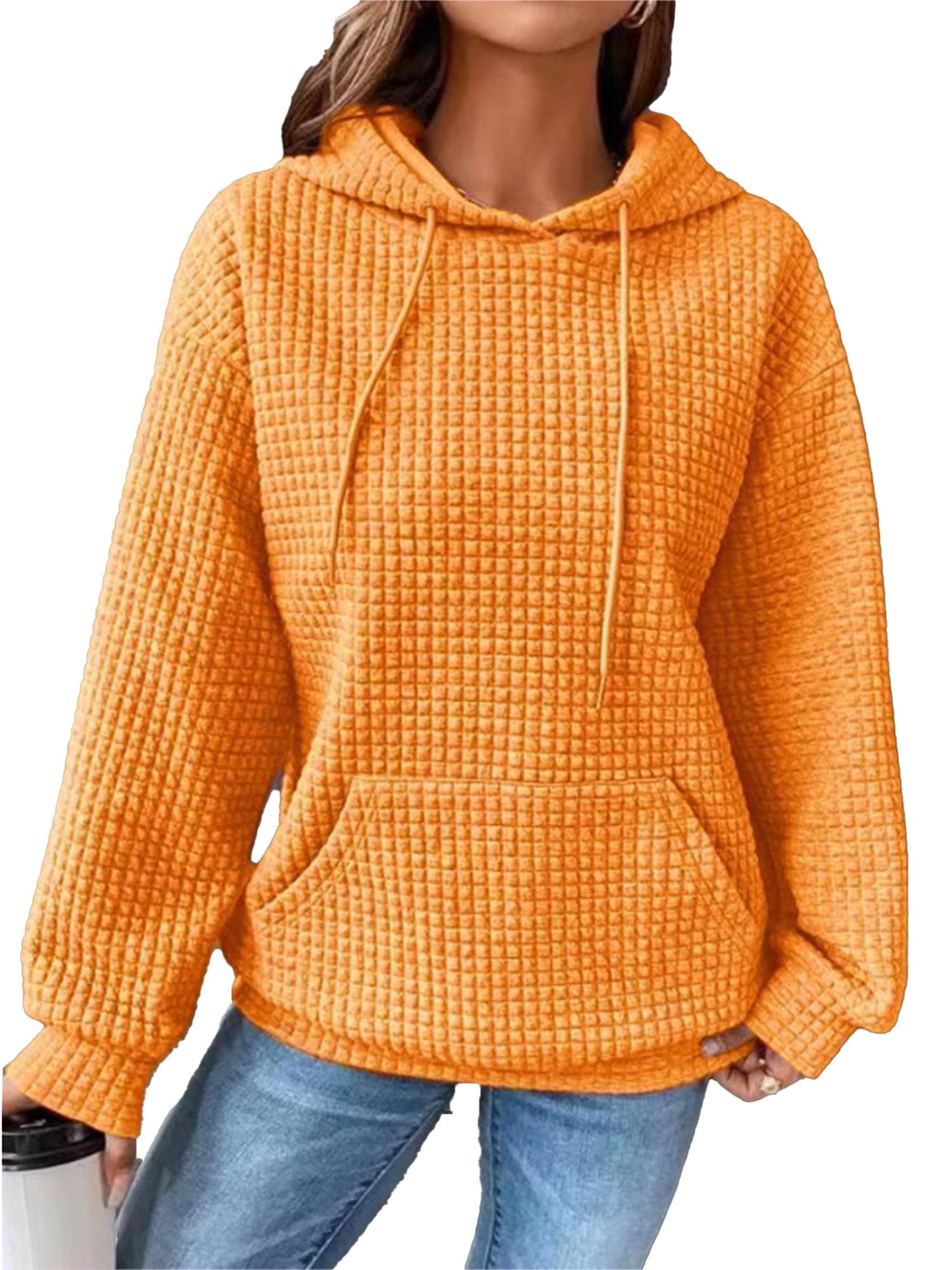 Women's Pullover Hoodie - Soft Waffle Knit Long Sleeve Sweatshirt with Pockets | Cozy Casual Wear for Fall & Winter | Perfect for Lounge, Travel & Outdoor Activities