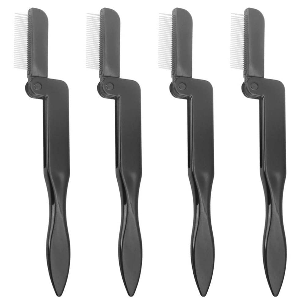 FOMIYES 4pcs Stainless Steel Eyebrow Comb & Eyelash Brush Set - Perfect for Makeup & Grooming