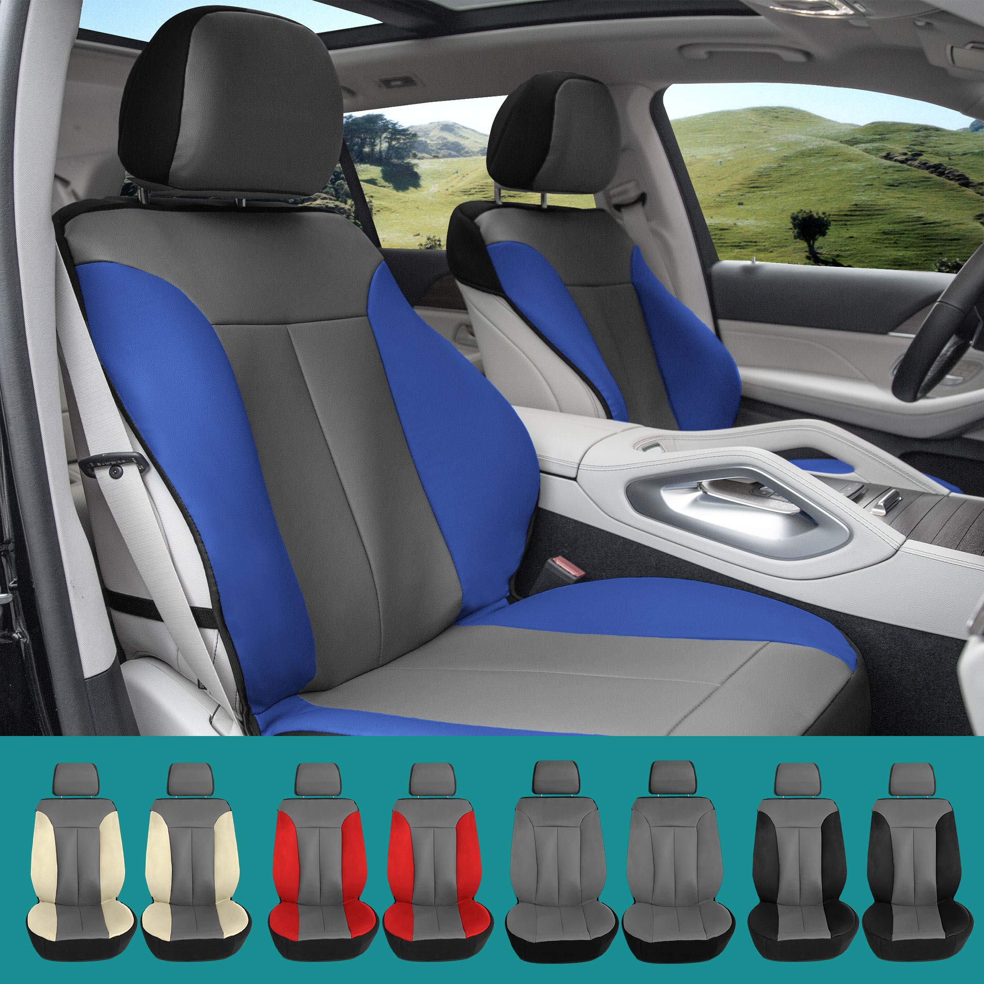 FH Group Universal Low Back Faux Leather Car Seat Covers - Gray/Red, Airbag Compatible, Removable Headrest for SUVs & Vehicles | Perfect for Commuting, Road Trips & Protecting Seats