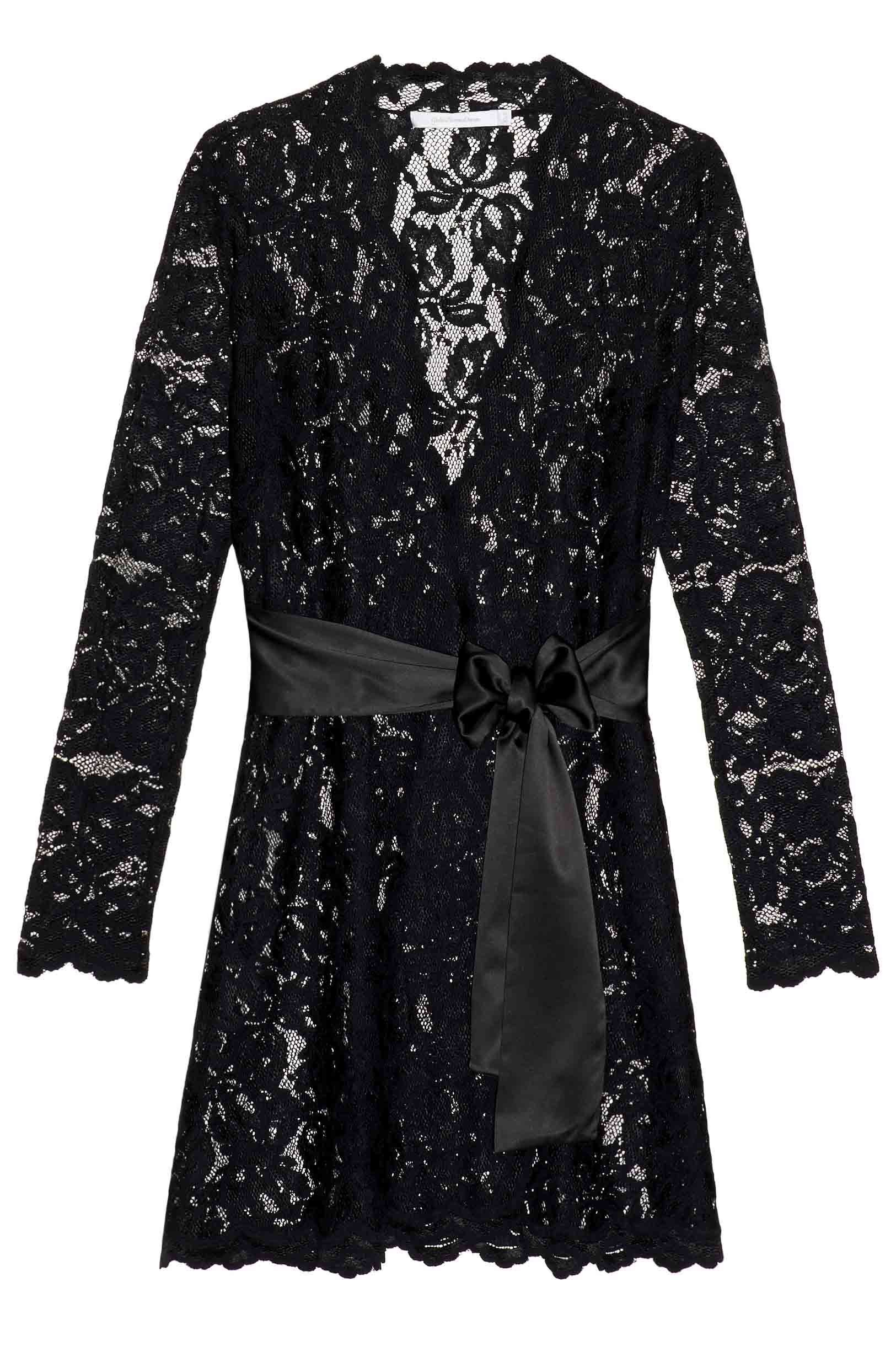 Lauren Stretch French Lace Robe in Black - Elegant Lingerie for Women | Perfect for Bridal, Honeymoon & Special Occasions