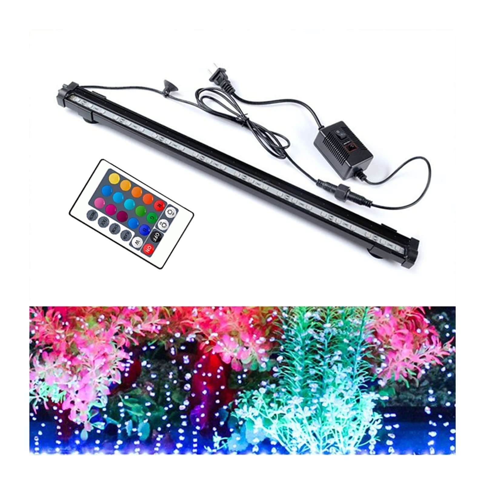 Waterproof LED Underwater Pond Lights for Aquarium & Fish Tank - 23/30/45/52cm RGB Color Changing Bubble Pump Bar Light with 24-Key Remote Control (US Plug) | Perfect for Pool, Garden & Home Decor Lighting
